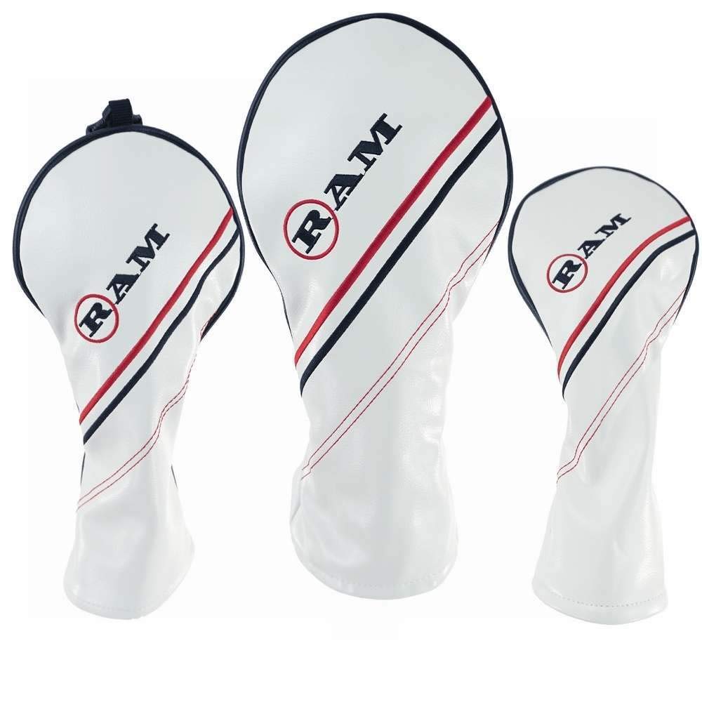Ram FX Golf Club Headcovers for Driver & Woods (1-3-5) - Premium White Design for On-Course Protection & Style