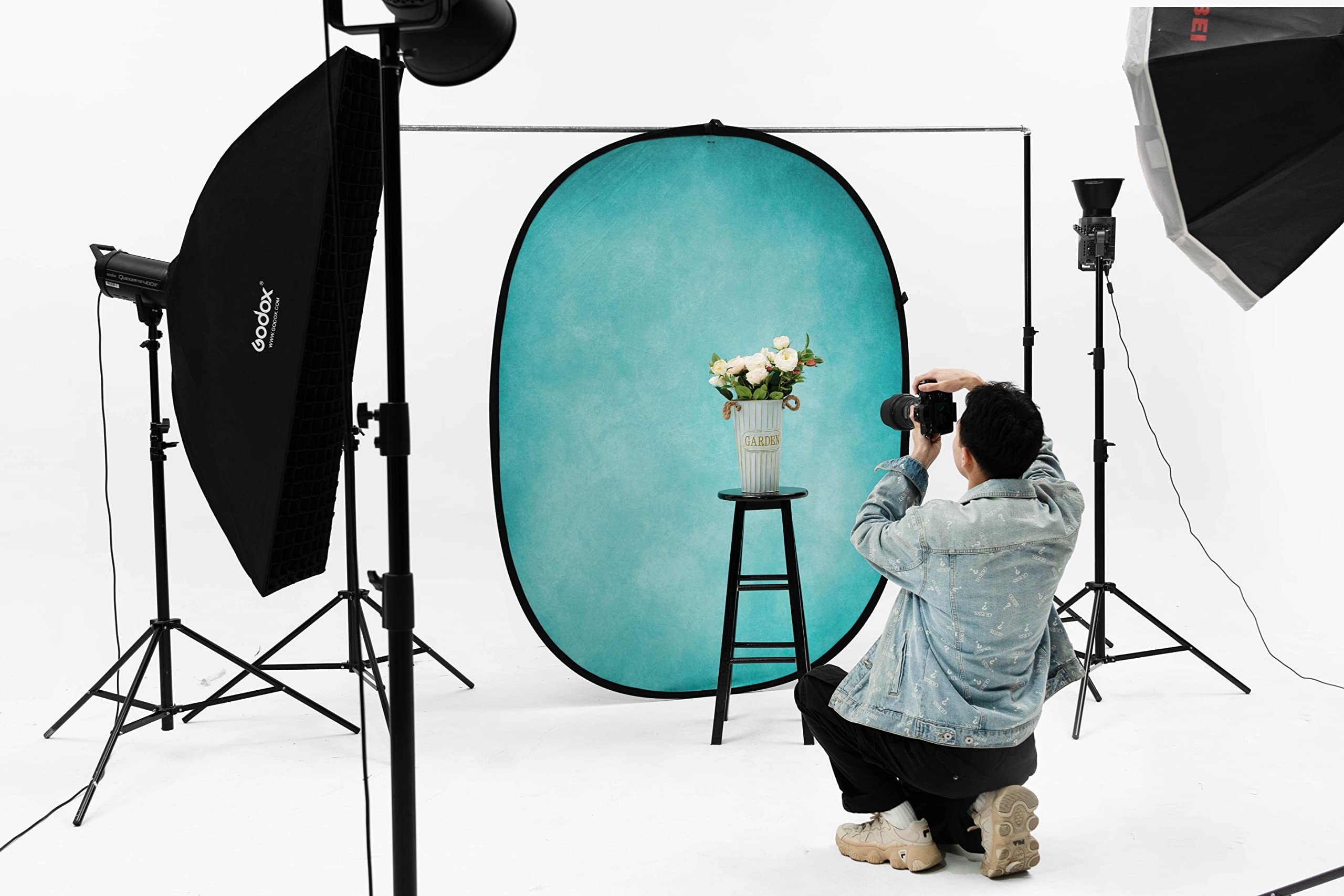 Kate Collapsible Pop Up Photo Backdrop - 5x6.5ft Blue Foldable Background for Professional Headshots, Portrait Photography & Video Studio - Perfect for YouTube, TikTok, Zoom Meetings & Product Photography