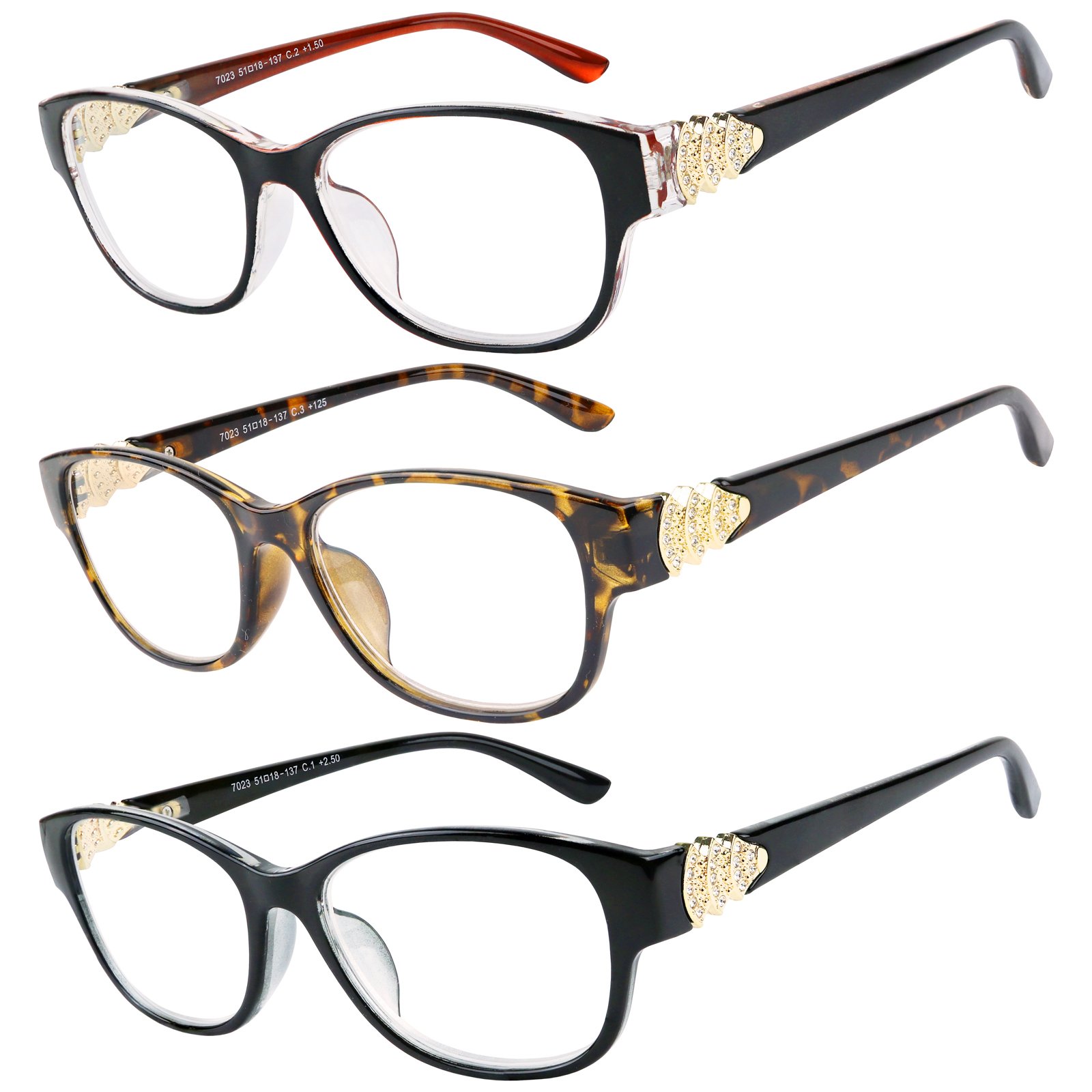 Success Eywear Reading Glasses 3-Pack - Fashionable Crystal Design Women's Readers +1.00 to +3.50 Strength - Perfect for Reading, Computer Work & Everyday Use