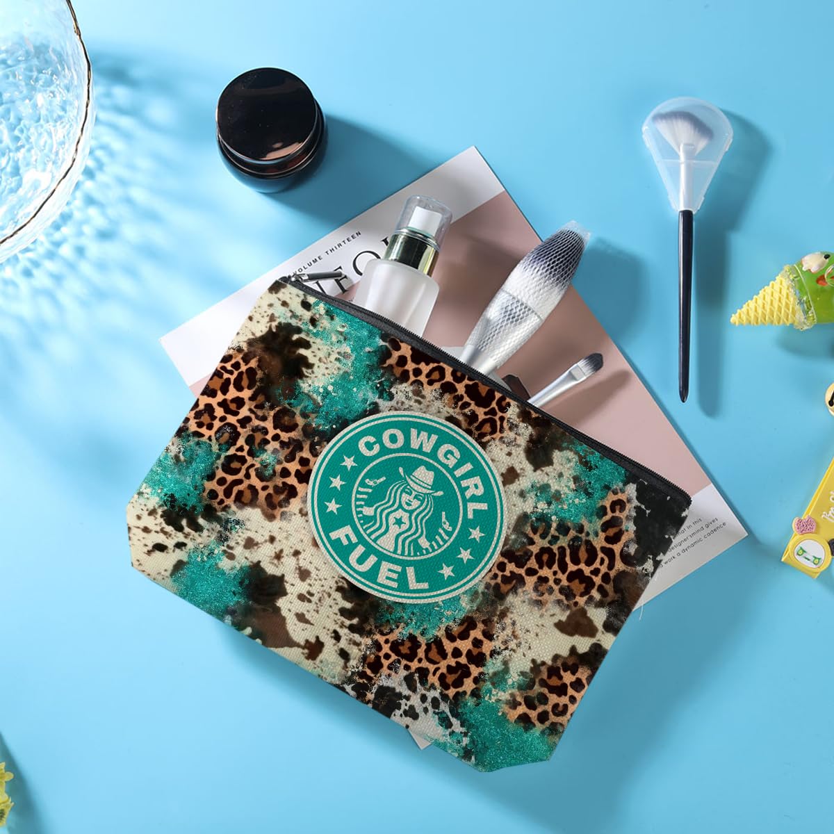 Western Makeup Bag for Women - Leopard Print Cosmetic Pouch | Travel & Gift