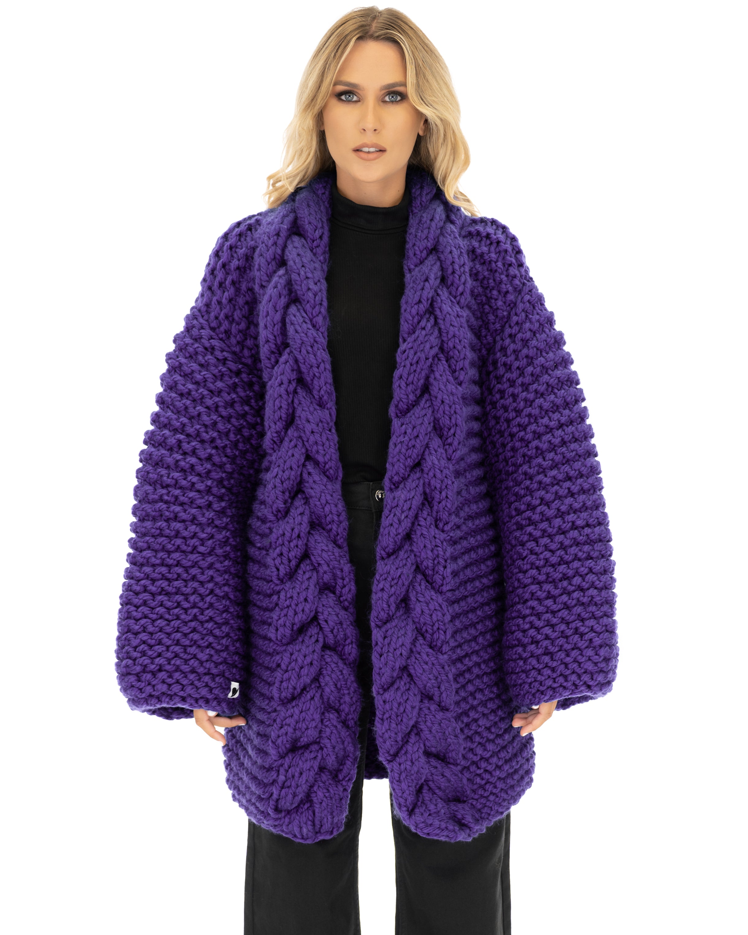Women's Cable Knit Coat - Soft Wool Winter Jacket for Ladies - Perfect for Cold Weather, Office Wear & Casual Outfits