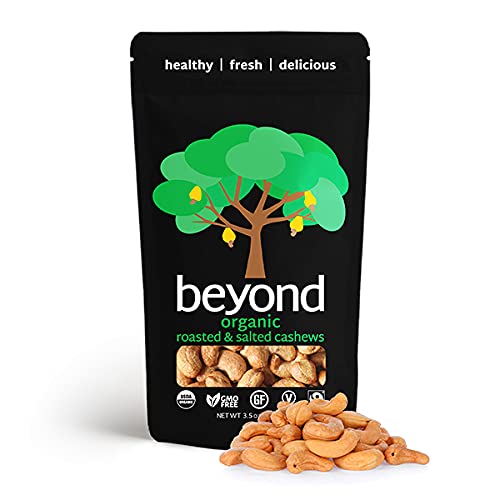 Beyond Organic Roasted & Salted Cashews, 3.5 oz Bag - Healthy Non-GMO Fairtrade Snack Pack - Individually Wrapped for Travel, Office & On-The-Go Nutrition
