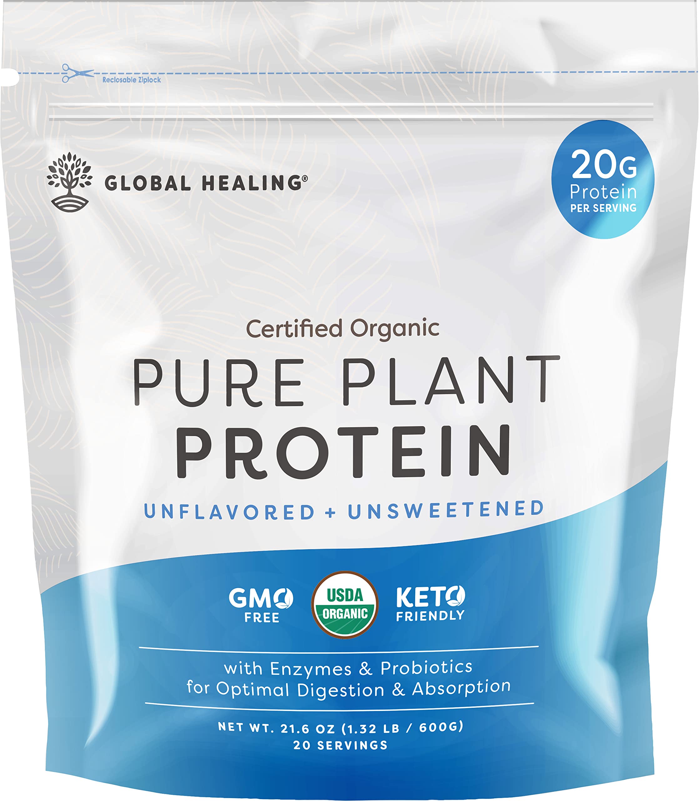 Organic Vegan Protein Powder for Women & Men - 20g Plant-Based Protein, Meal Replacement for Weight Loss, Unflavored (20 Servings) - Perfect for Post-Workout Recovery & Healthy Smoothies