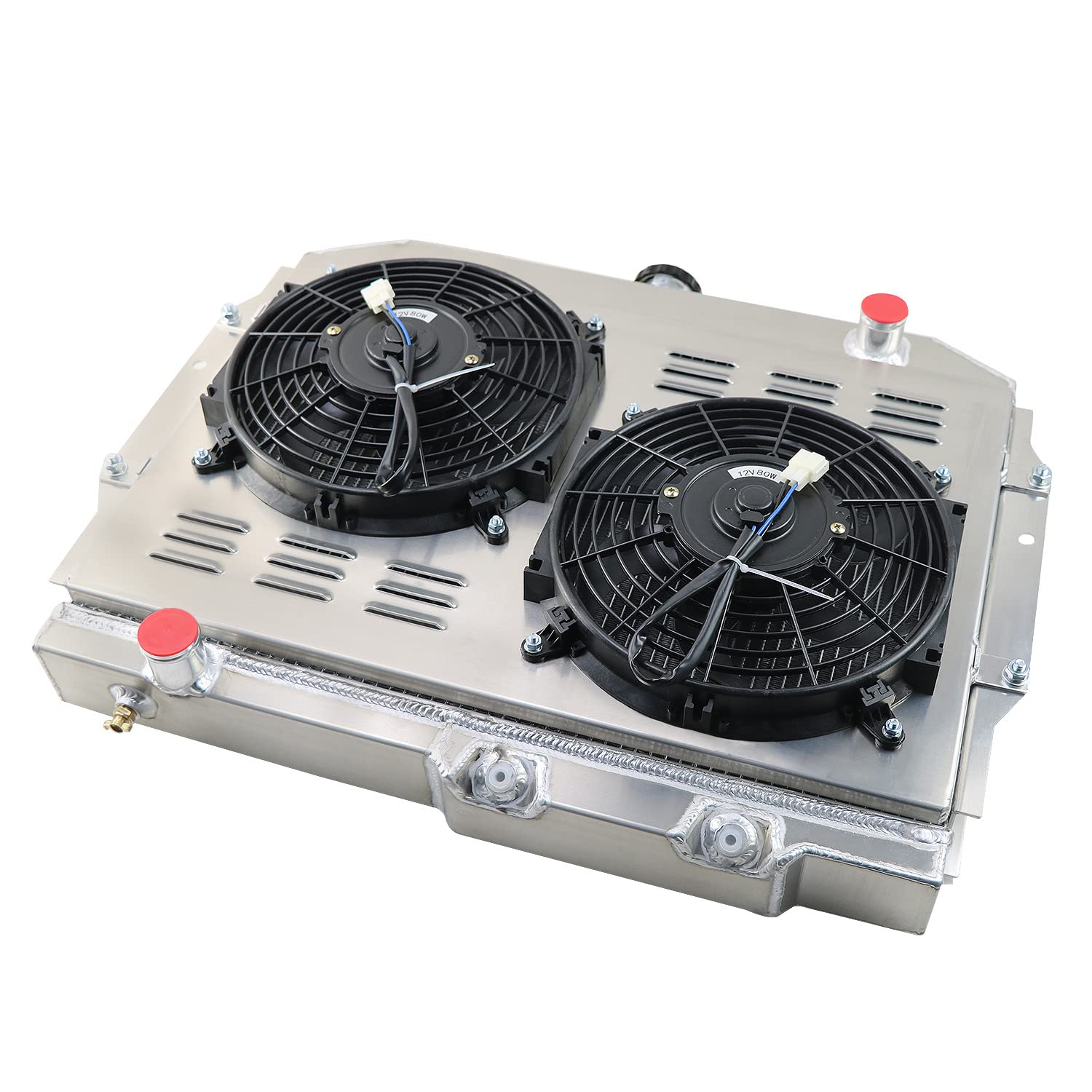 High-Performance Aluminum Radiator for 1968-1974 AMC AMX, Javelin, Marlin, Rambler SST V8 - 4 Row Core with 10-Inch Electric Fan & Relay Kit - Perfect for Classic Car Restoration & Hot Rod Upgrades