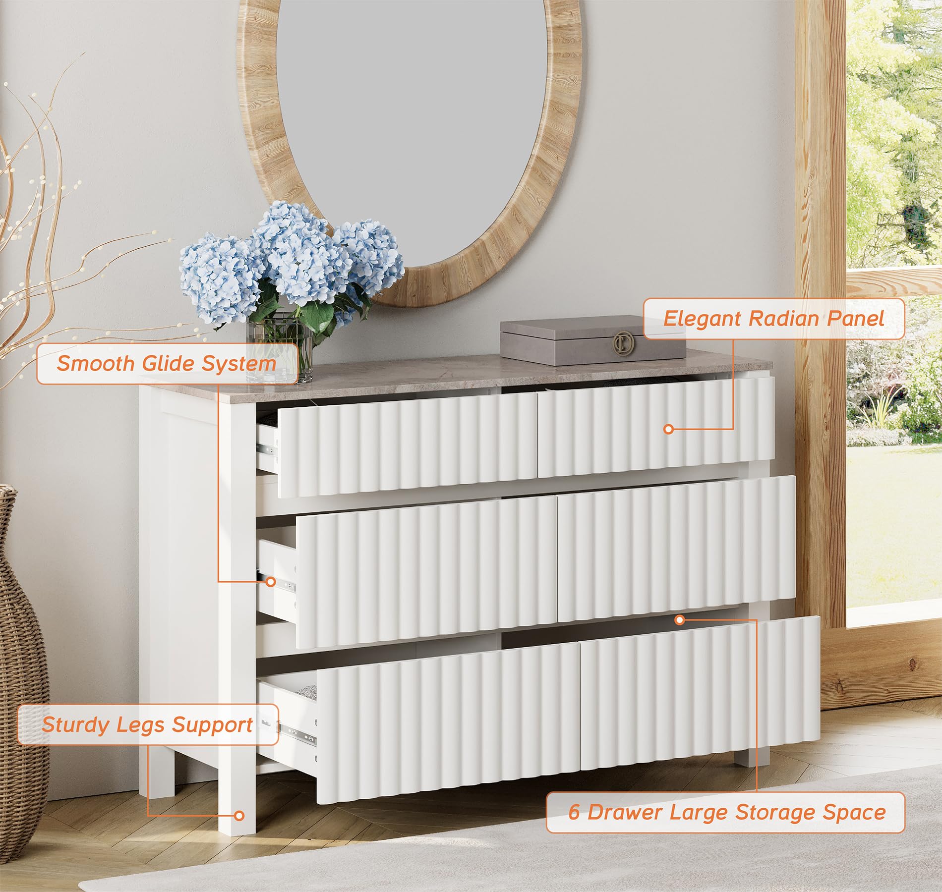 WAMPAT 6-Drawer Baby Dresser and Changing Table - White Wooden Nursery Storage Organizer with Wide Drawers for Kids Room, Bedroom, Living Room & Entryway | Perfect for Baby Clothes, Diapers & Nursery Organization