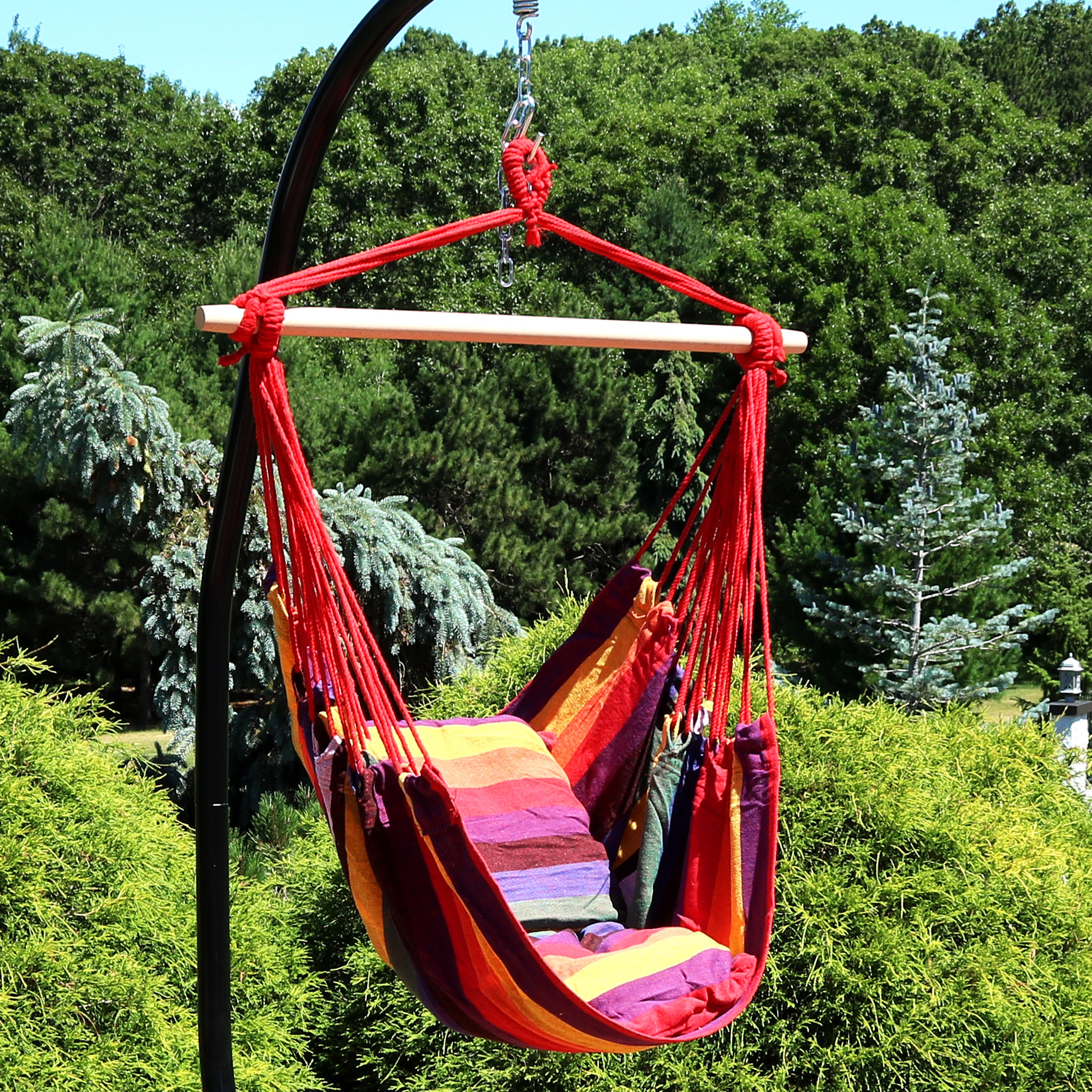 Comfortable Sunnydaze Outdoor Hanging Hammock Chair Swing with 2 Soft Cushions - Perfect for Porch, Patio, Garden & Backyard Relaxation