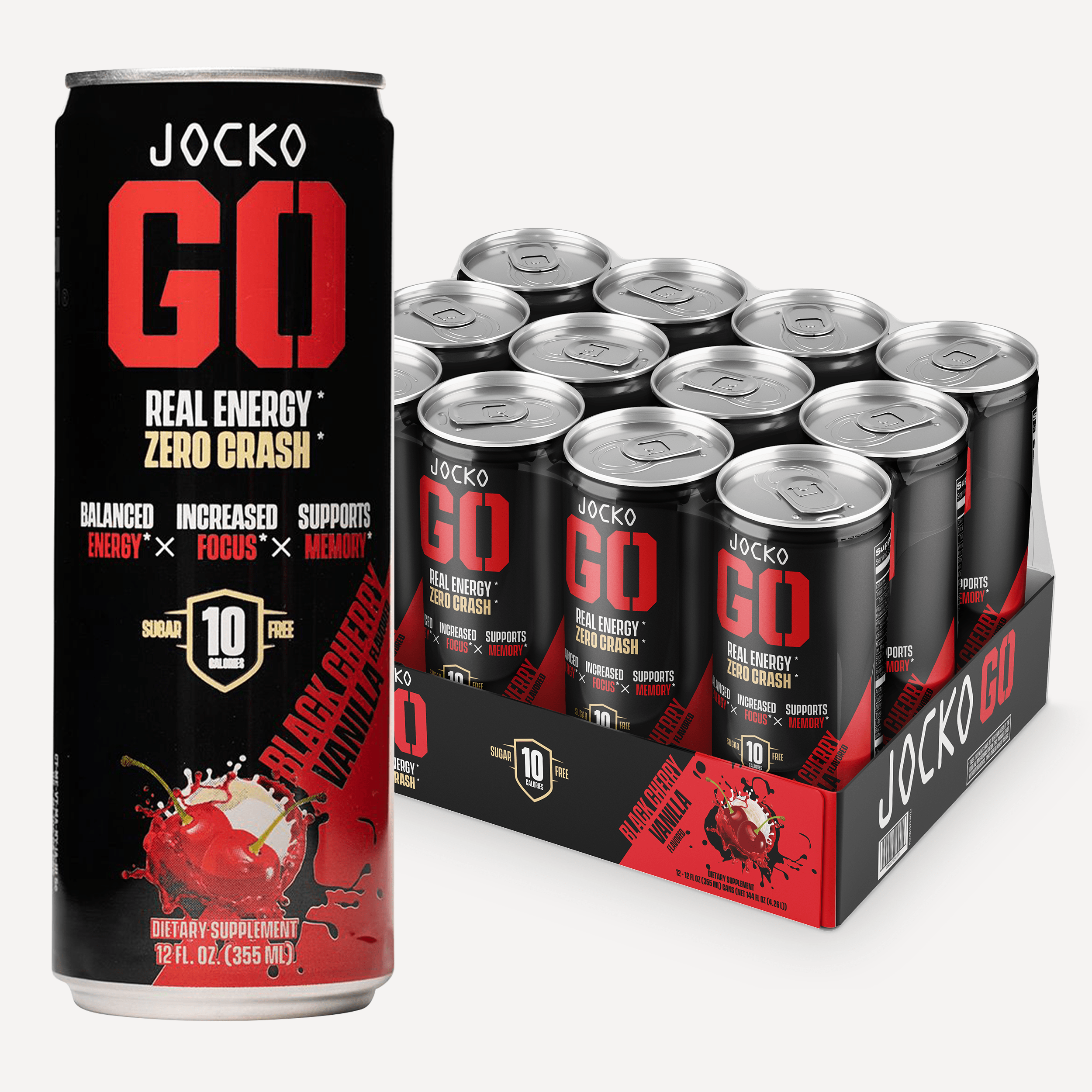 JOCKO GO Energy Drink - 12 Pack | Sugar-Free Pre Workout & Post Workout Supplement | Boost Energy & Focus for Gym, Running & Fitness