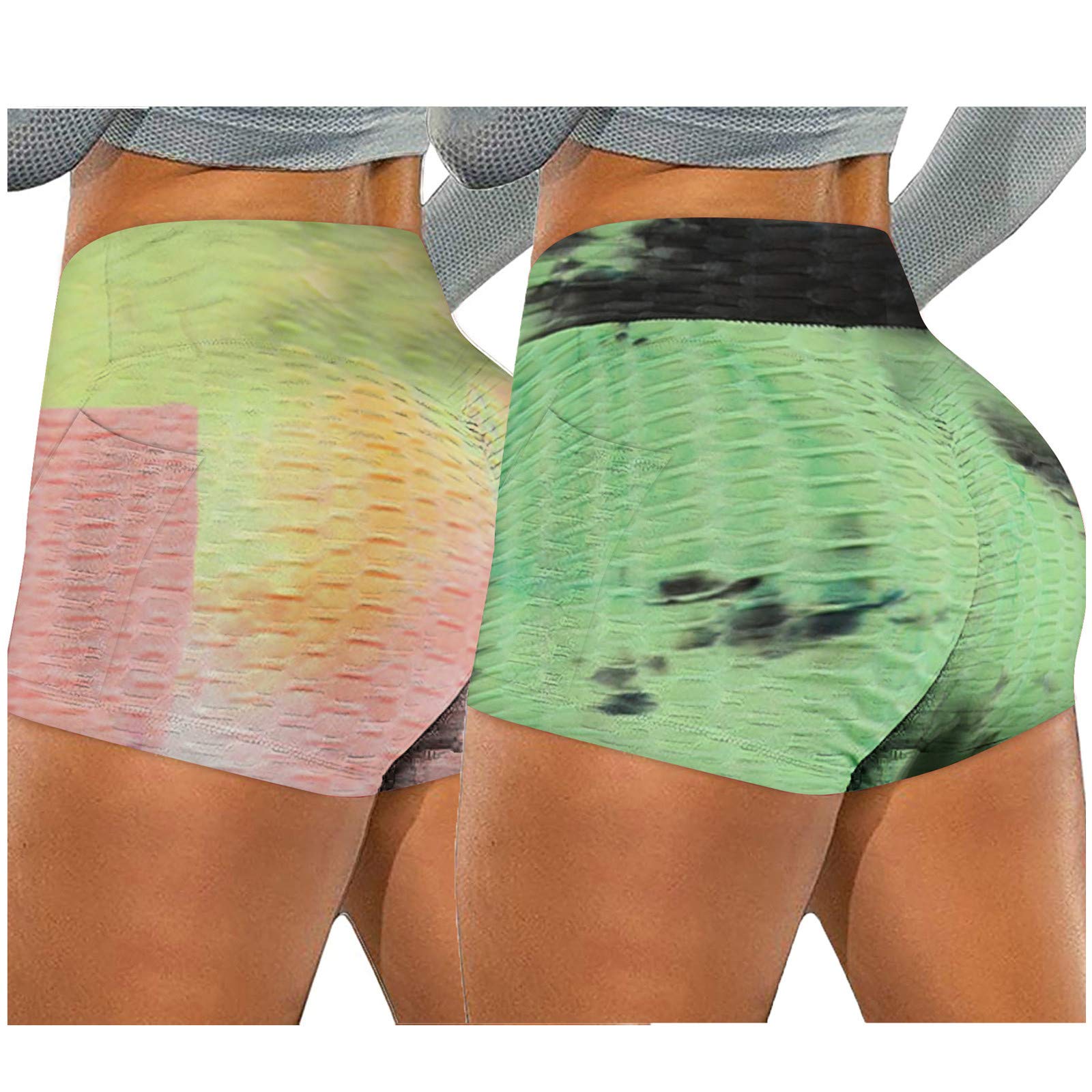 Women's Stretchy Tie-Dye Yoga Shorts - High Waisted Biker Running Workout Pants for Fitness & Lounge | Straight Leg Wrinkle Resistant Activewear for Yoga, Gym & Casual Wear