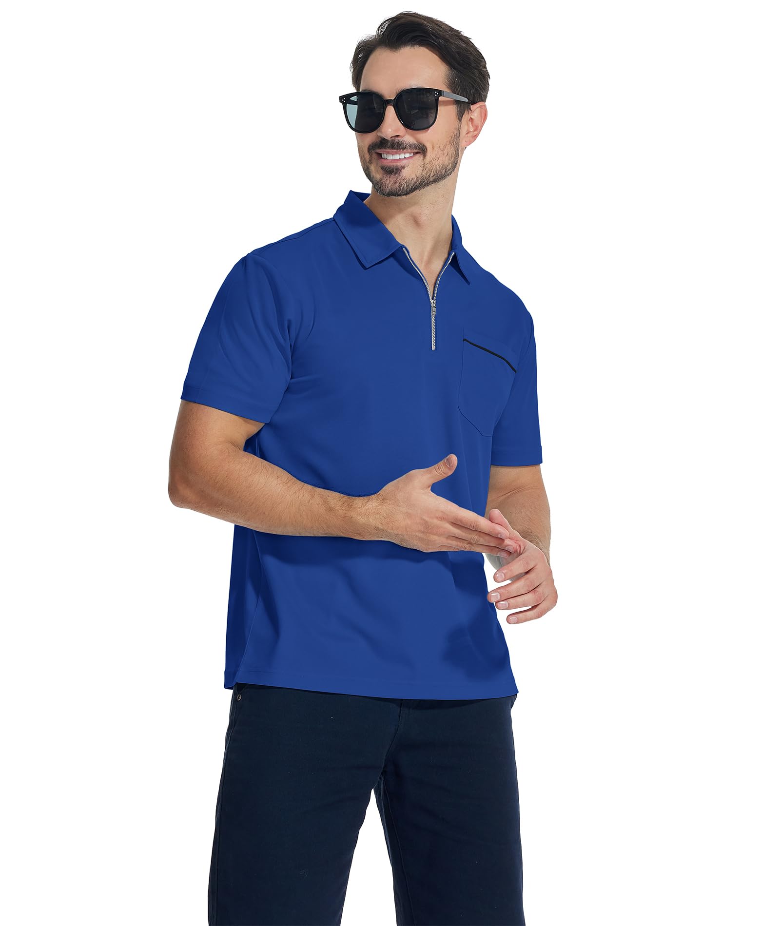 Men's Lightweight Short Sleeve Polo Shirt with Quarter Zip & Pocket - Classic Casual Golf Shirt for Men - Perfect for Golf, Work, and Everyday Wear