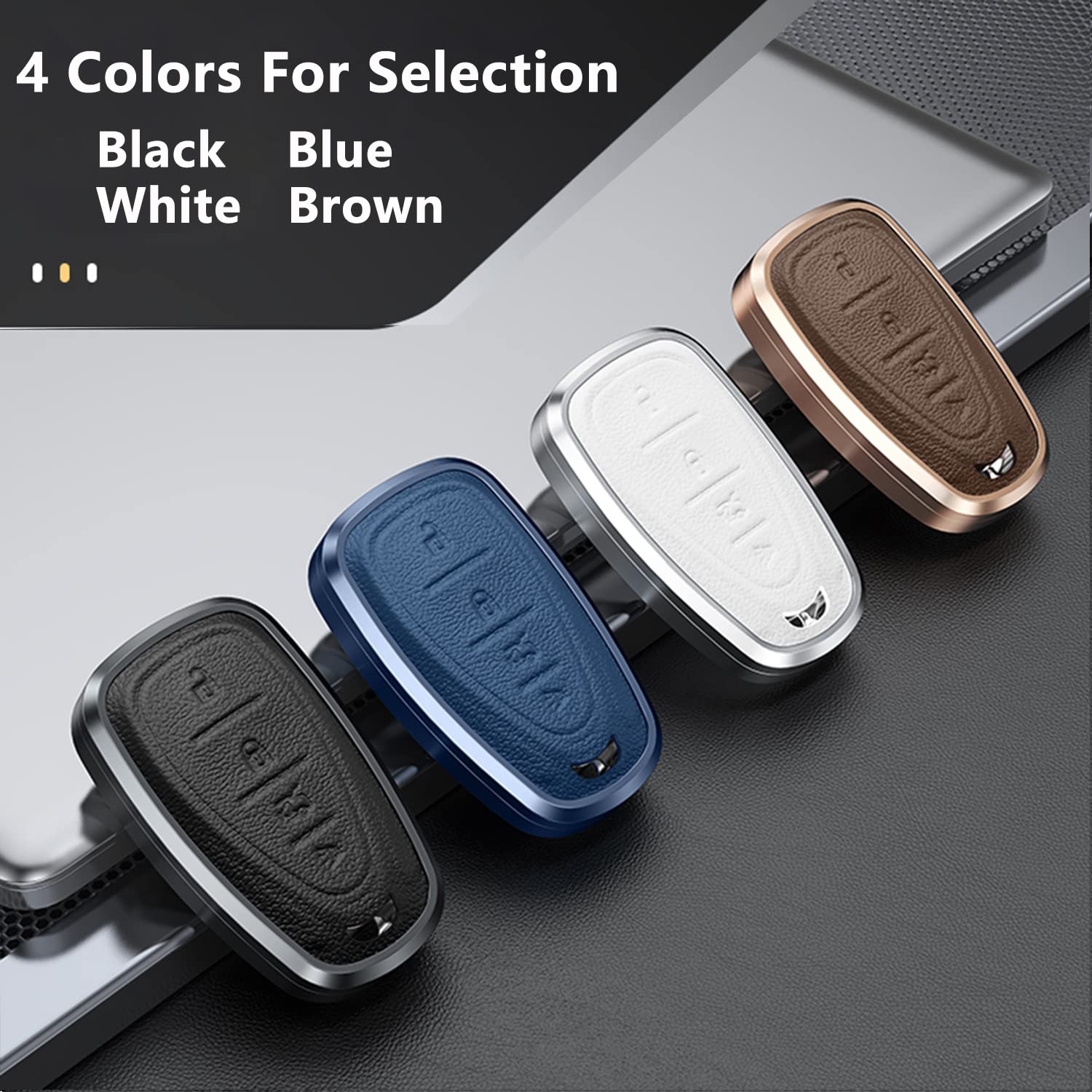 22g Ultralight Alloy Leather Car Key Fob Cover Case - Compatible with Chevrolet Chevy 4 Buttons Remote Key (Malibu, Camaro, Cruze, Spark, Bolt, Trax, Traverse, Blazer) - Durable Protection & Stylish Design for Everyday Use