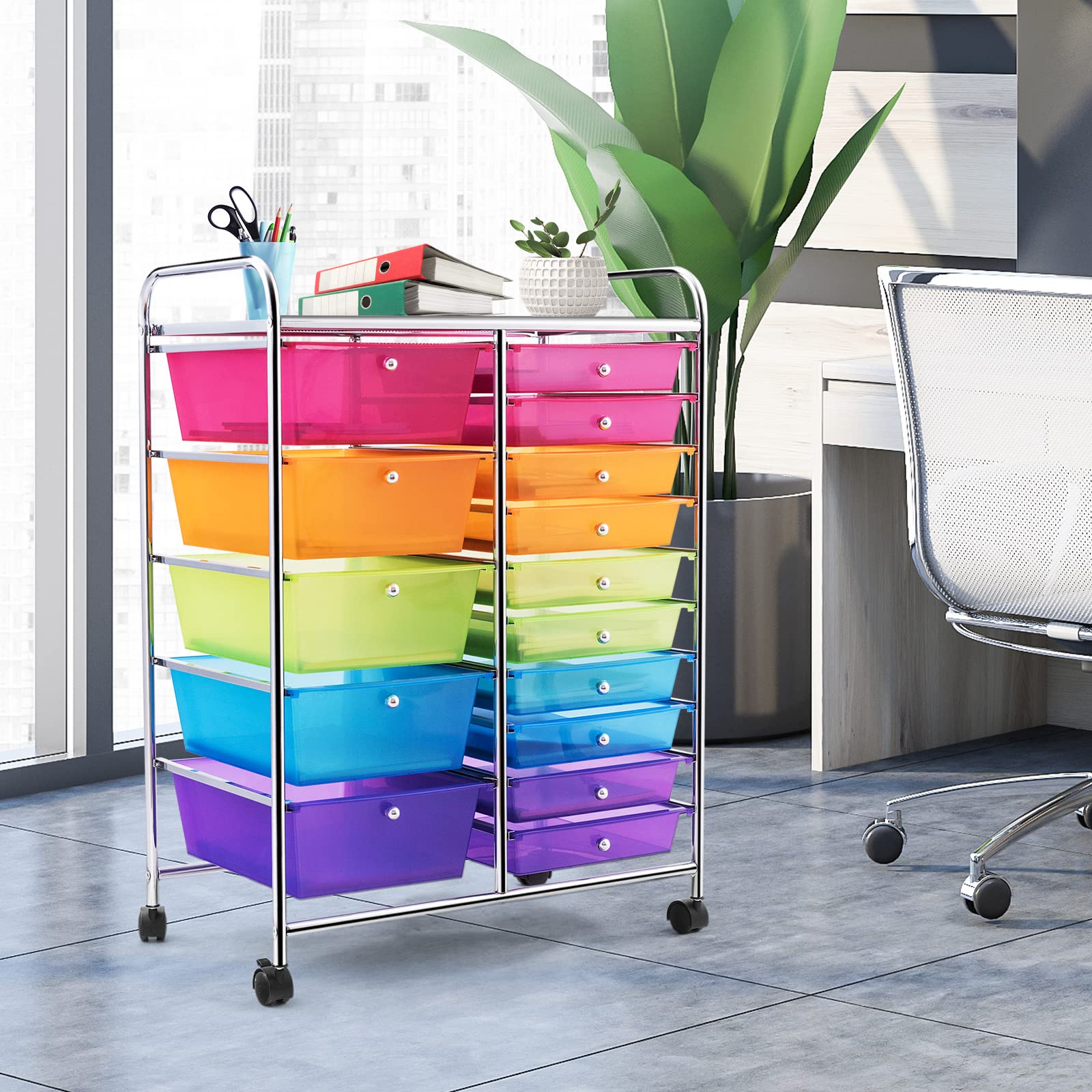 15-Drawer Rolling Storage Cart with Removable Drawers & Sturdy Steel Frame | Multipurpose Utility Organizer with Smooth-Glide Wheels & Ergonomic Handle | Perfect for Home Organization, Classroom Supplies & Office Storage