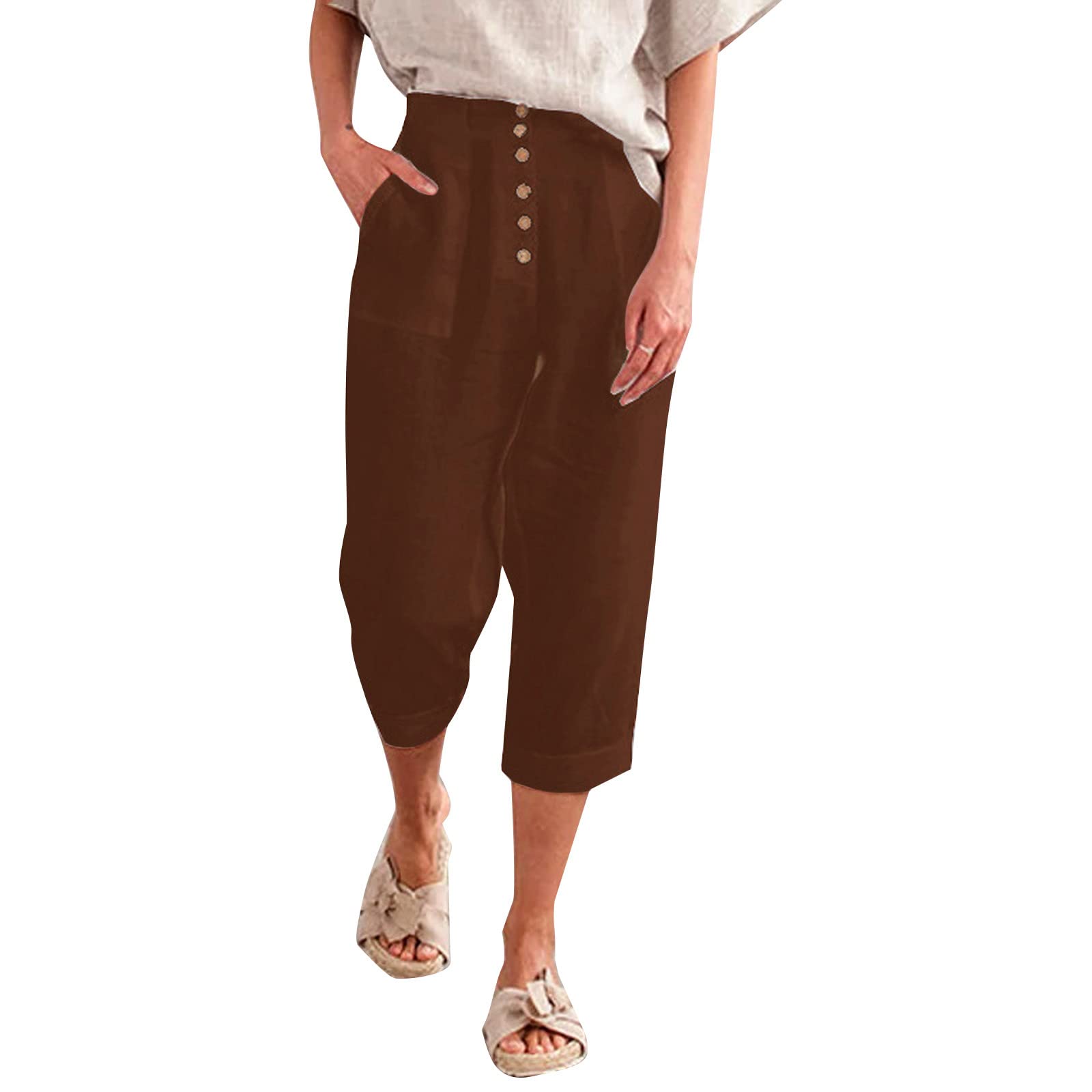 Women's High Waisted Cigarette Pants - Cotton Linen Tapered Pants with Front Button Closure for Casual, Office & Wedding Outfits | Slim Fit Work Pants for Women