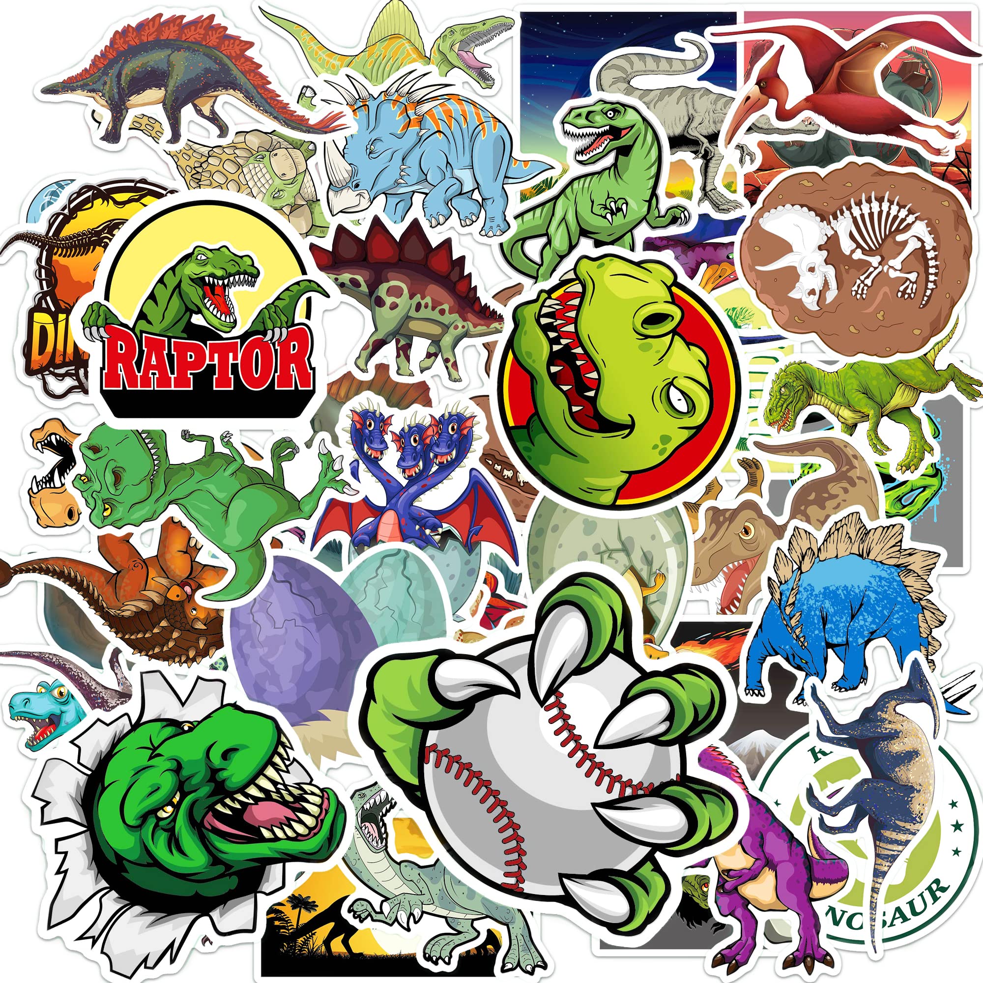 Dinosaur Stickers Pack - 50 Pcs Waterproof Vinyl Stickers for Kids, Girls & Teens - Jurassic, Raptor & Cute Dino Designs - Perfect for Laptop, Water Bottle, Notebook, Skateboard, Luggage & Bicycle - Great for Classroom Rewards, DIY Crafts & Gift Giving