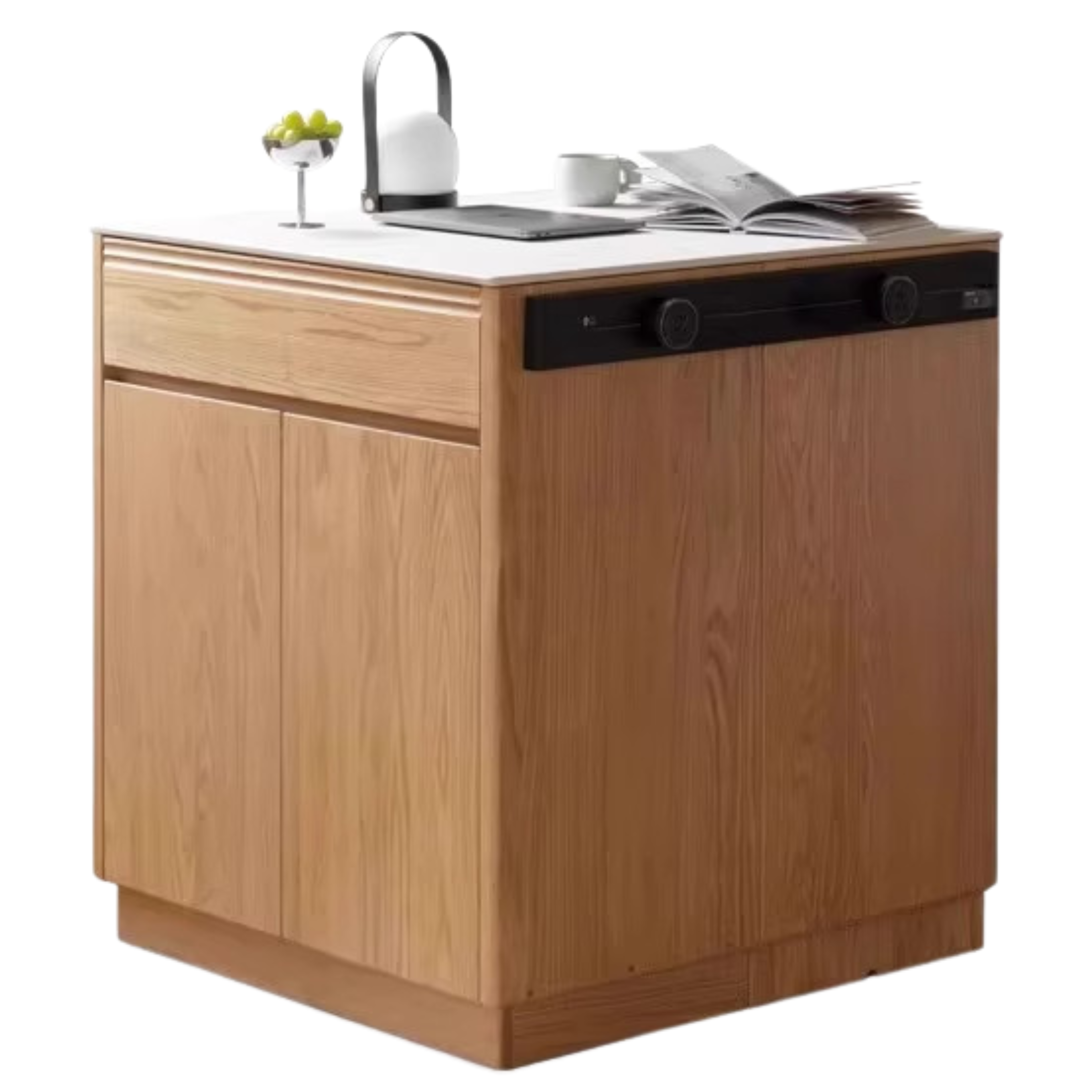31.5x33.9x36.6nch / 80.4x86.8x93сm / Natural wood color / ivory white slate island + bull electric rail