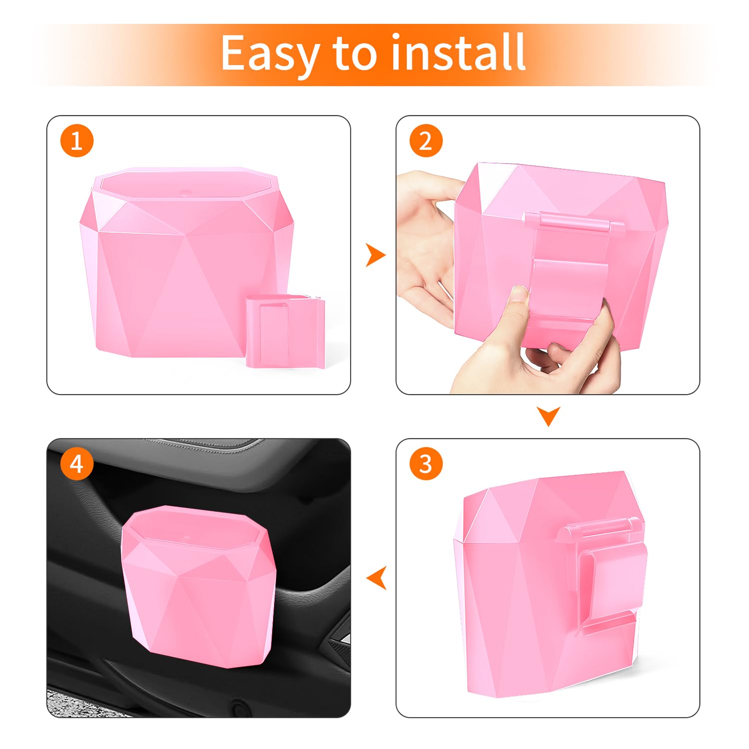 LSYOMNE 13 Gallon Trash Can with Lid - Pink, Includes 60pcs Leakproof Trash Bags & Organizer | Odor Control Kitchen Garbage Bin for Home, Office, Bathroom & Car | Space Saving Design with Secure Lid