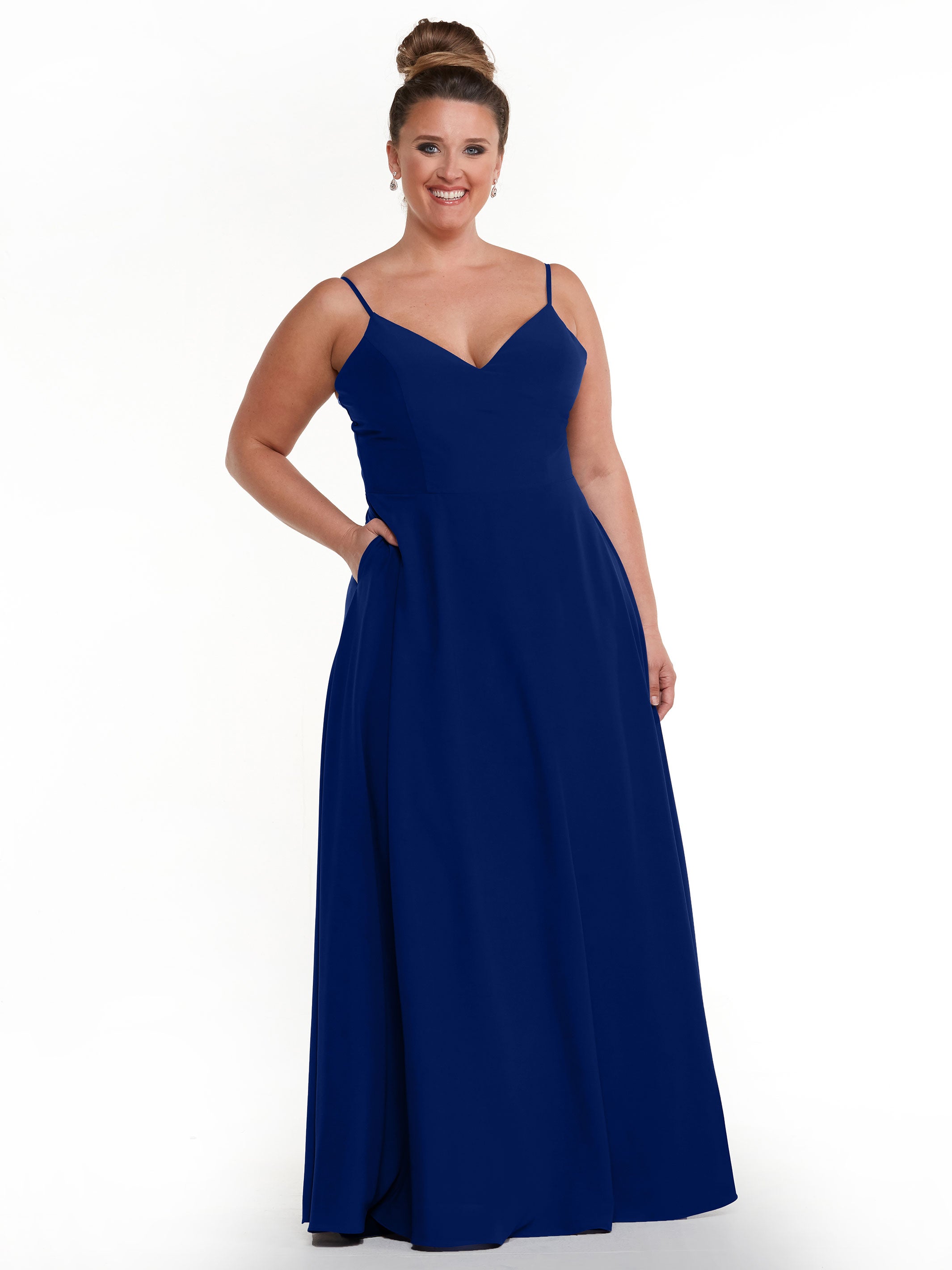 Elegant 83012 Flowy Stretch Chiffon A-Line Bridesmaid Dress with V-Neckline - Perfect for Weddings, Formal Events & Special Occasions