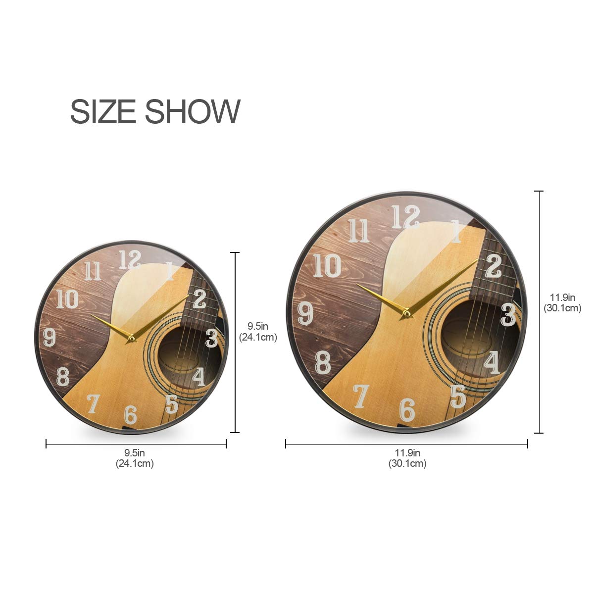 Susiyo 9.5 Inch Acoustic Guitar Wall Clock - Silent Non-Ticking Round Battery Operated Clock for Home Decor | Perfect for Living Room, Bedroom, Office & Kitchen | Creative Decorative Gift for Kids & Music Lovers