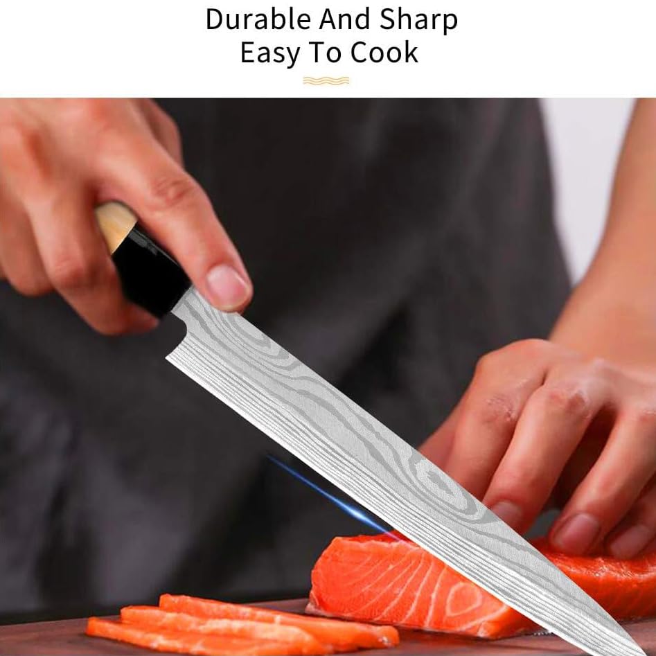 Premium Japanese Sashimi Knife - High Carbon Stainless Steel Left-Handed Chef's Knife for Sushi, Salmon & Precision Slicing - Professional Kitchen Tool for Home Cooks & Sushi Chefs - Ideal for Sashimi Preparation, Fish Filleting & Asian Cuisine