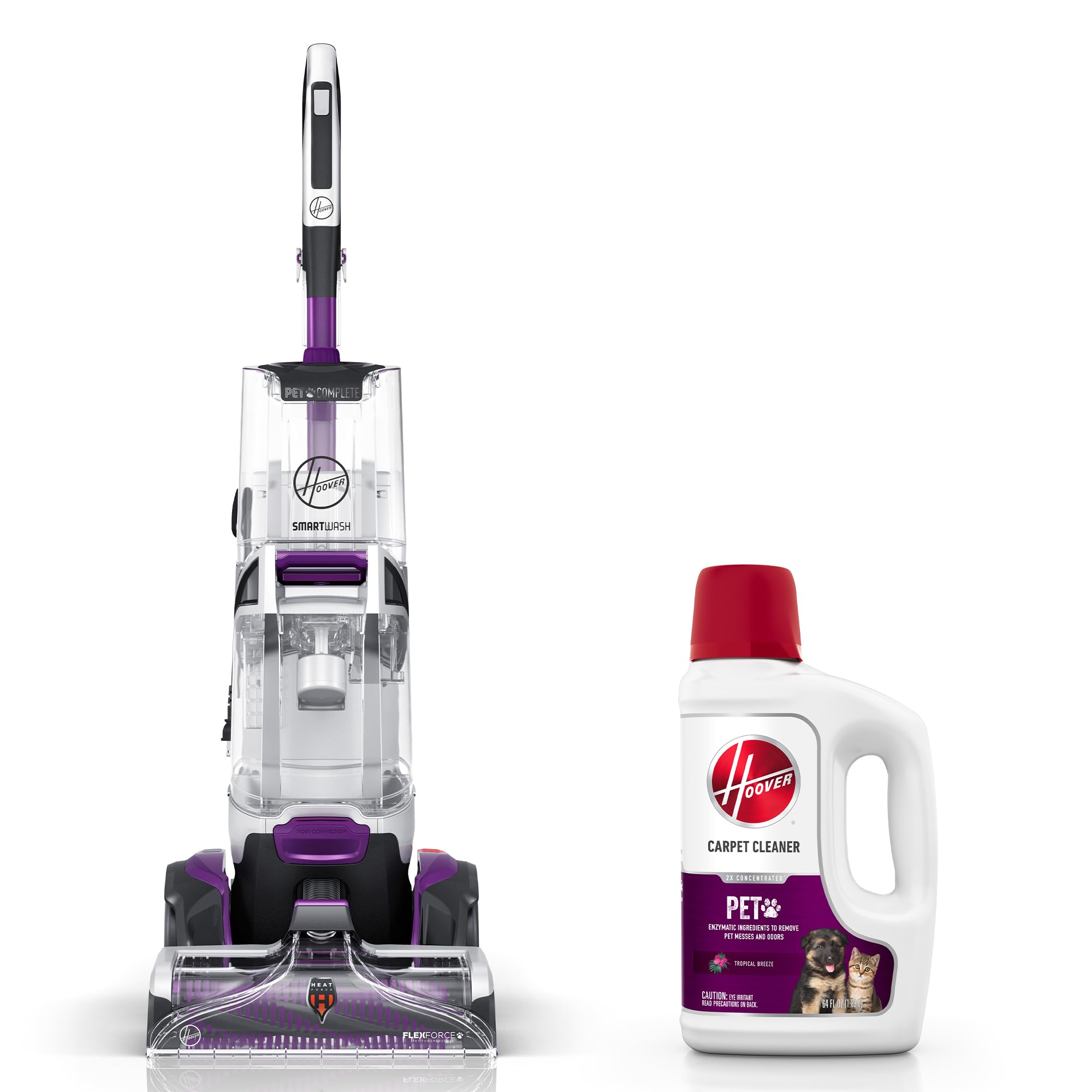 Hoover SmartWash Pet Automatic Carpet Cleaner Machine with Spot Chaser Stain Remover Wand | Includes 64 oz Pet Carpet Cleaner Solution | Deep Cleaning Carpet Shampoo for Pets | AH31925 | Perfect for Pet Hair Removal & Stain Treatment in Homes with Dogs & Cats