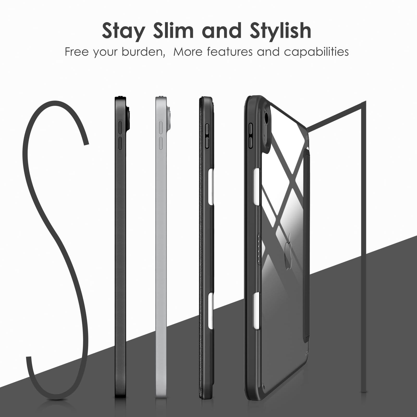 VIKESI iPad Case for iPad Pro 11-inch (2025, A16) & iPad 10th Gen 10.9-inch (2022) - Clear Back with Shockproof TPU Frame, Built-in Apple Pencil Holder, Auto Sleep/Wake - Perfect for Work, School & Travel - Black