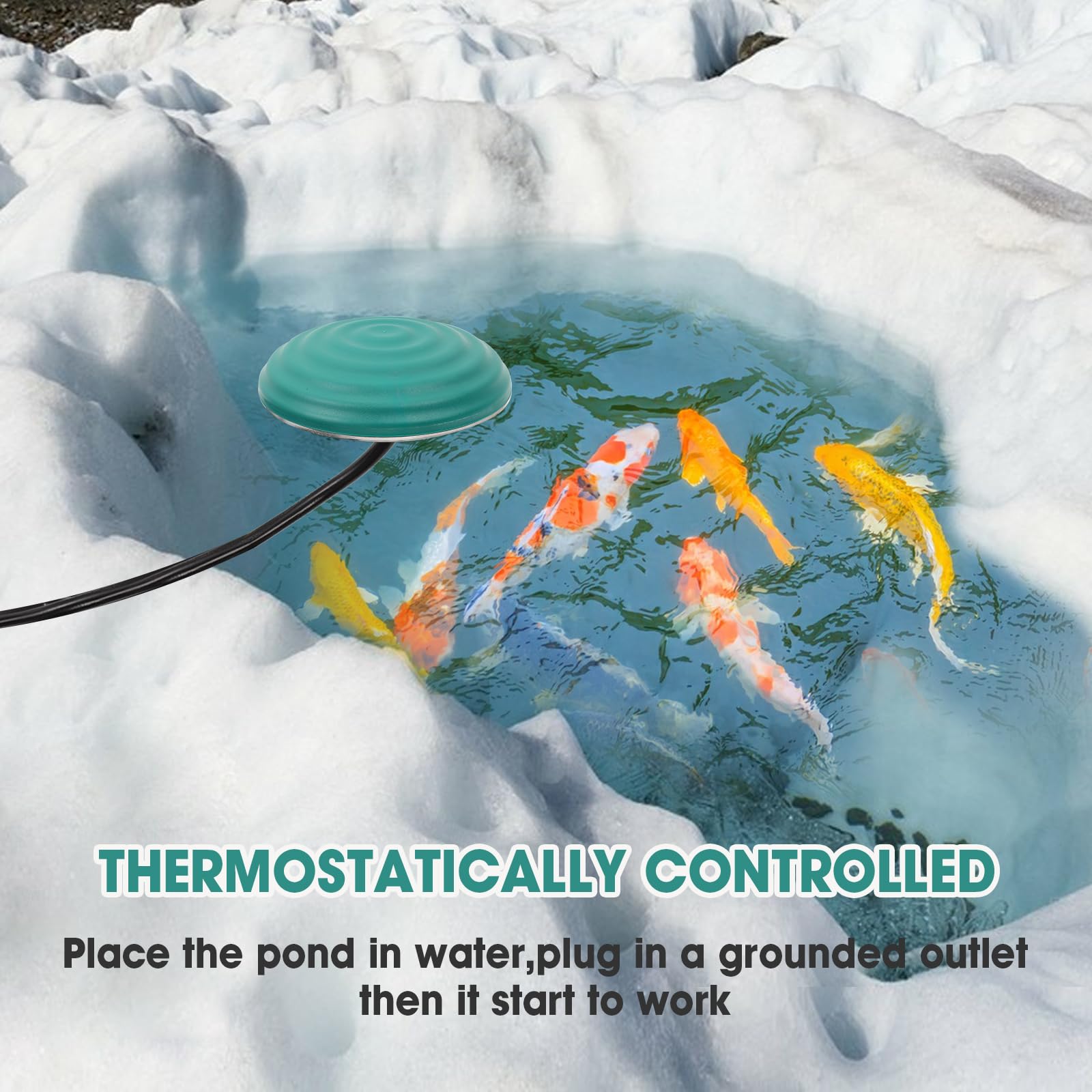 1000W Floating Pond Heater with Thermostat - Durable Cast Aluminum Deicer for Outdoor Ponds, Fish Tanks & Stock Tanks | Winter Protection for Koi, Goldfish & Aquatic Life