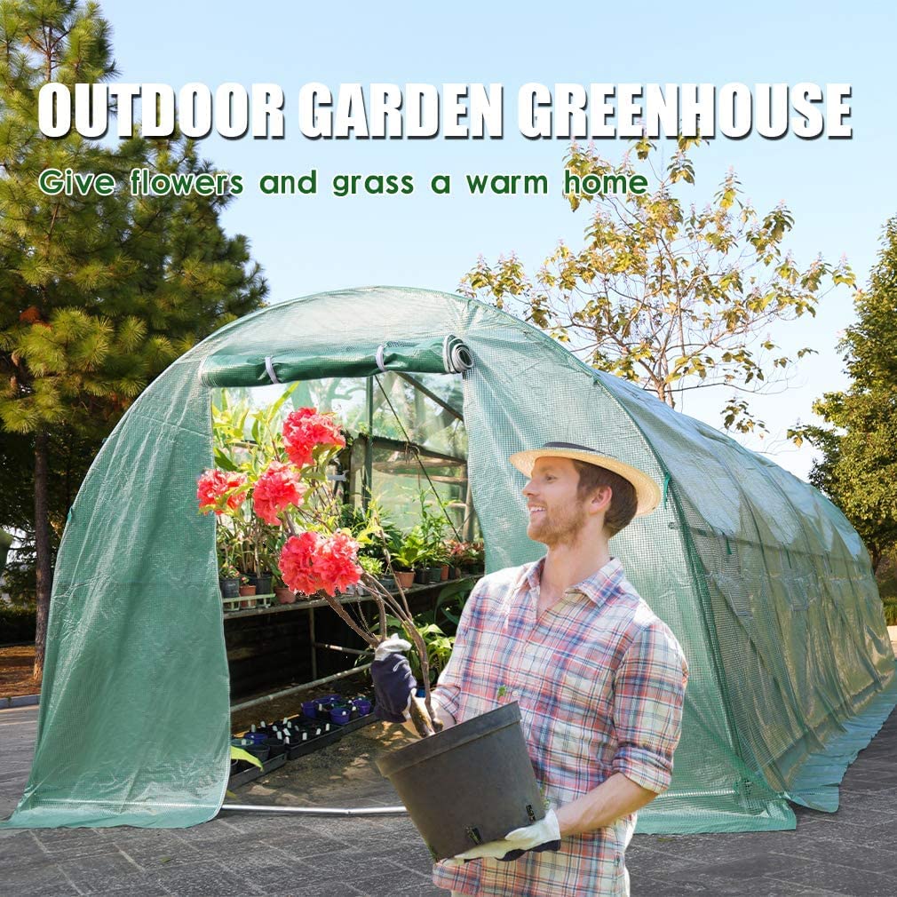 Large Walk-in Greenhouse with Observation Windows & Roll-up Zipper Door | Heavy Duty Steel Frame Plant Garden Hot House | Perfect for Backyard Gardening, Seed Starting & Plant Protection