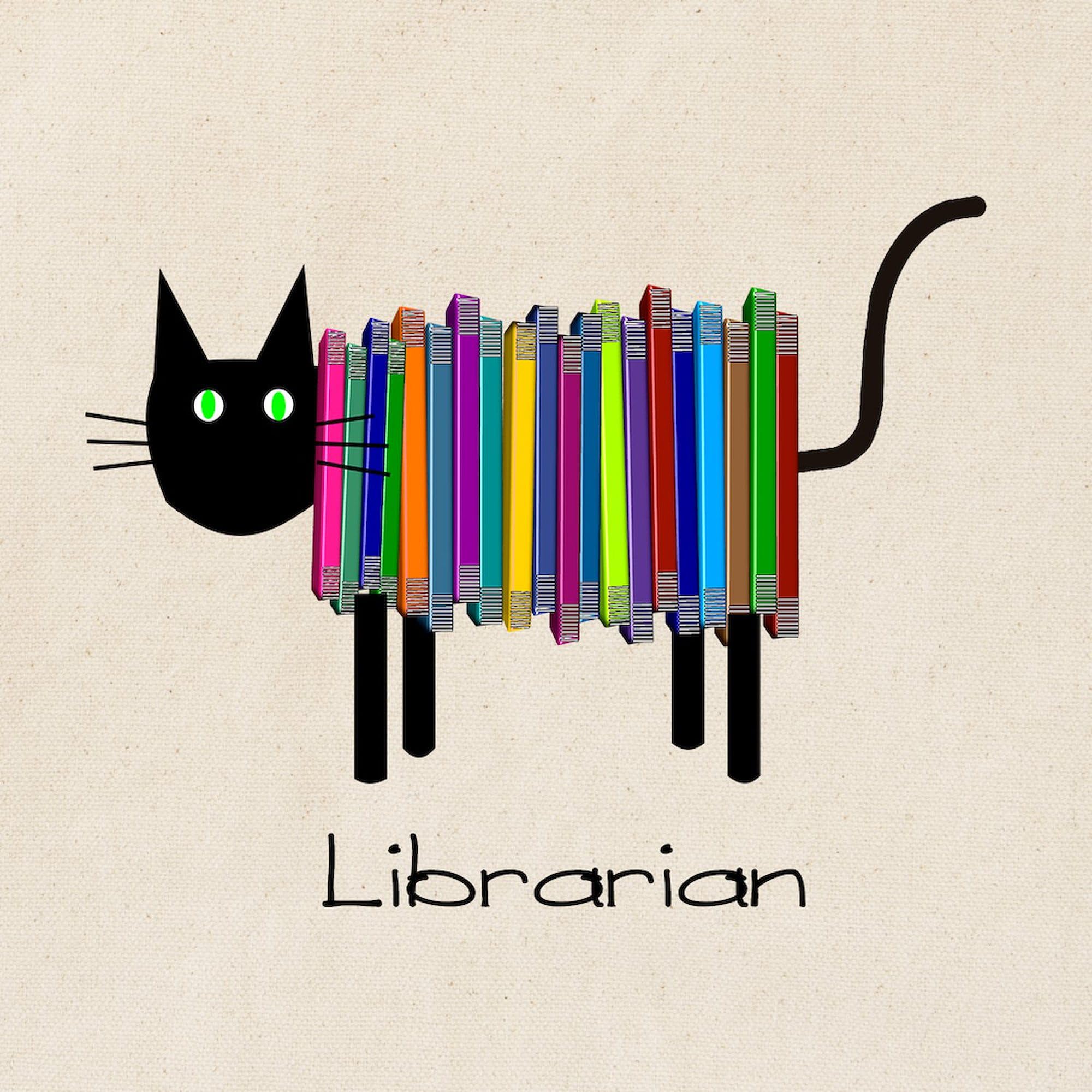 Librarian Book Cat Tote Bag - Natural Canvas Reusable Shopping Bag for Book Lovers, Library Visits & Grocery Trips