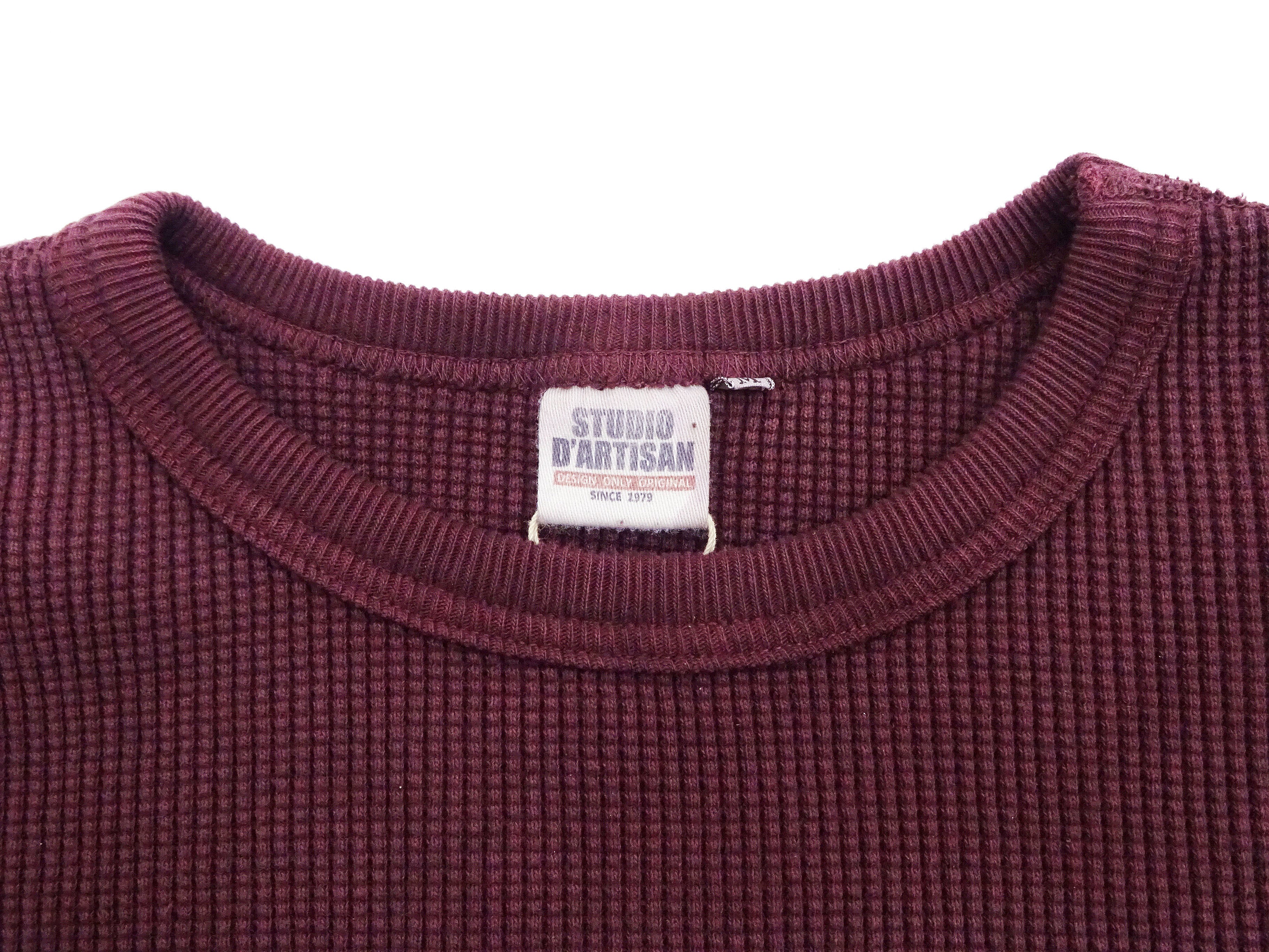 Studio D'artisan Men's Waffle Knit Thermal T-Shirt - Heavyweight Long Sleeve Crew Neck Casual Tee in Burgundy (9936) | Perfect for Winter Layering, Outdoor Activities & Everyday Comfort