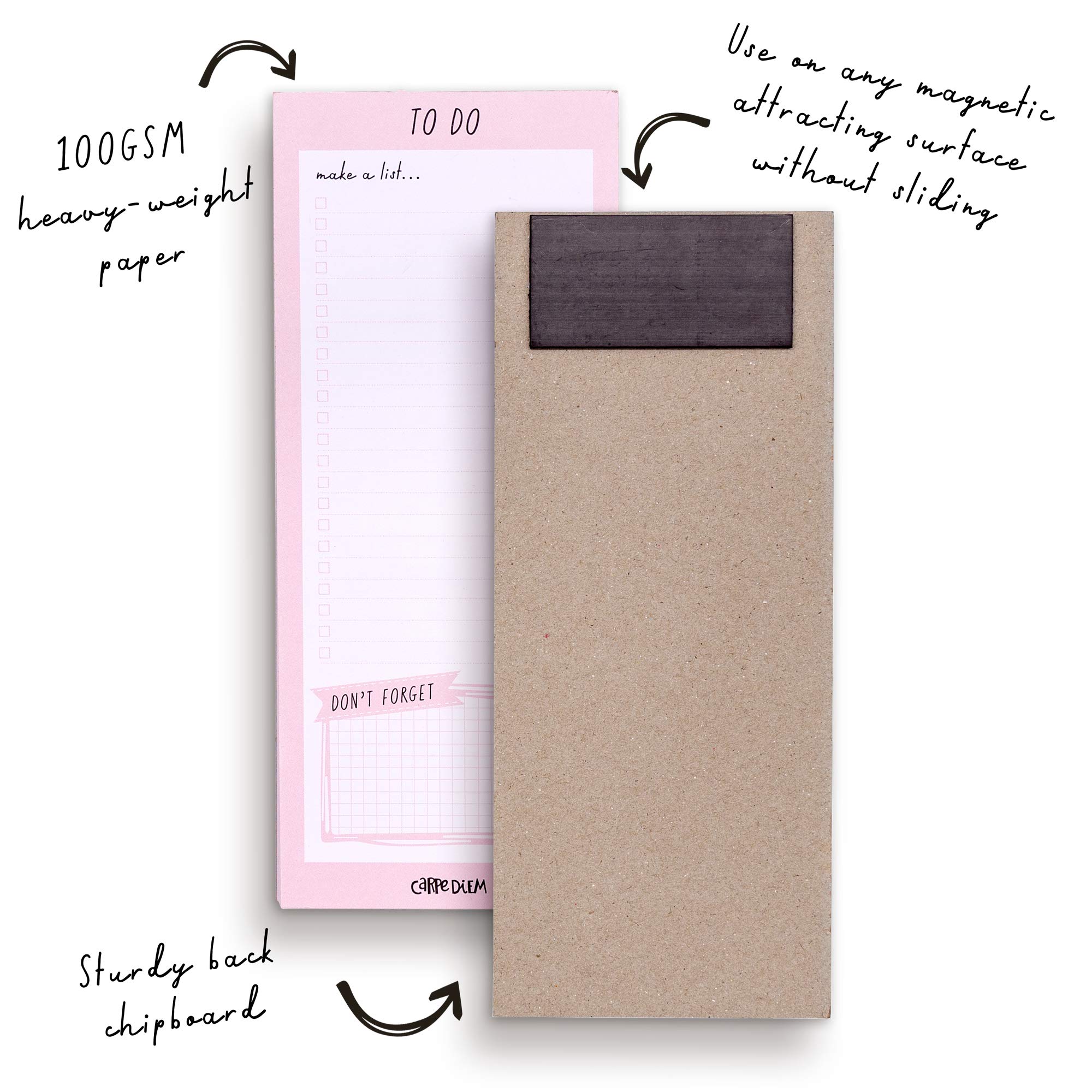 Pukka Pad Carpe Diem Magnetic To-Do List Memo Pad - 60 Sheets, 8.5 x 3.5 Inches, Ballerina Pink - Perfect for Grocery Lists, Shopping Lists, Office Tasks & Fridge Organization
