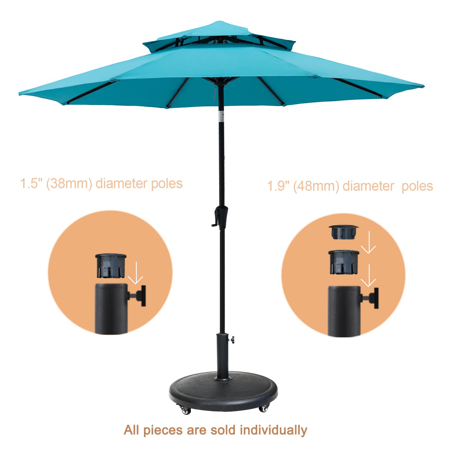 Heavy Duty 44 lb Round Base Stand with Rolling Wheels for Outdoor Patio Umbrella - Black | Perfect for Market, Garden, and Poolside Use
