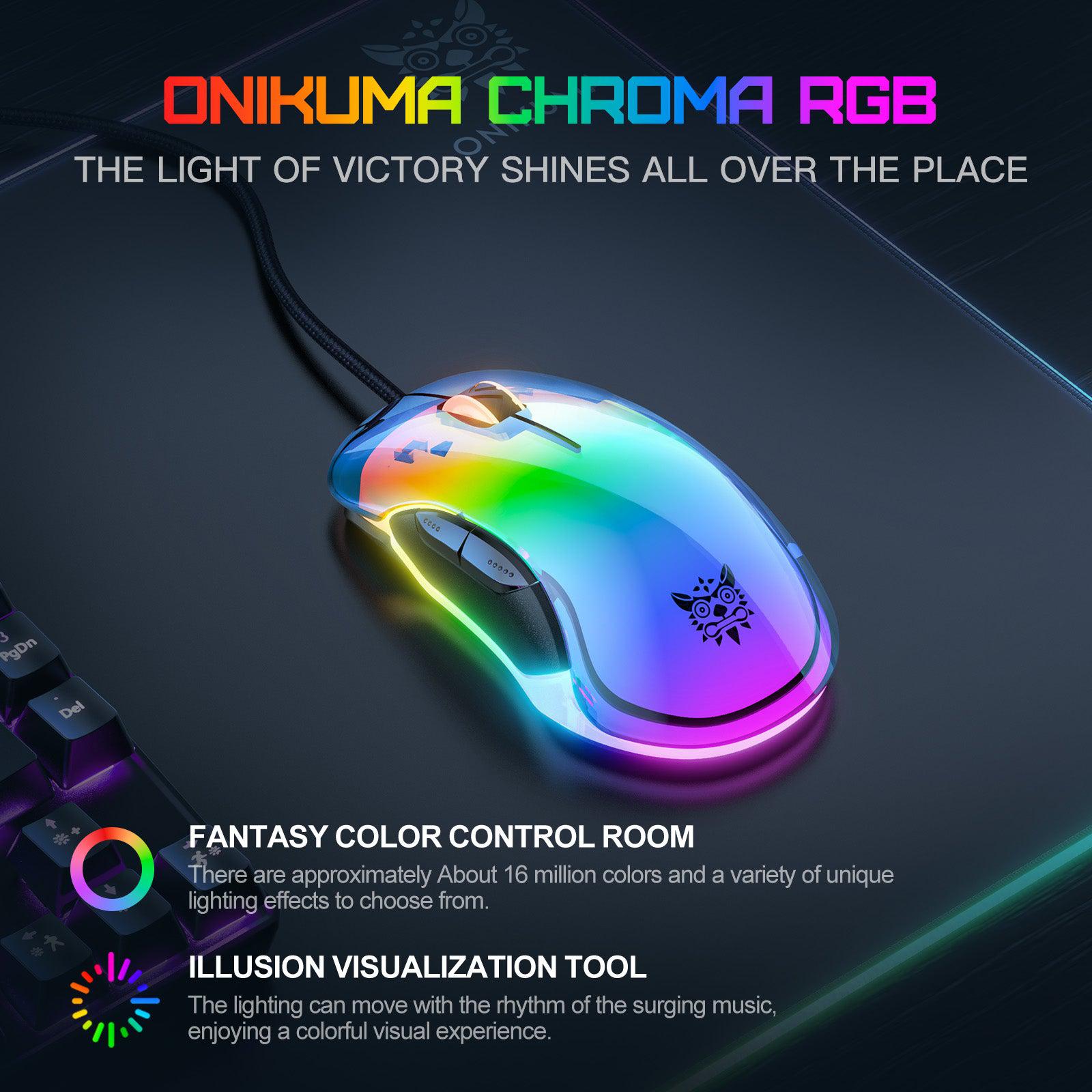 ONIKUMA CW925 RGB Backlit Wired Gaming Mouse - 12800 DPI Adjustable, Lightweight Ergonomic Design, Transparent Black Shell for PC, Laptop, PS4, PS5 Gaming | Perfect for FPS, MOBA & Esports