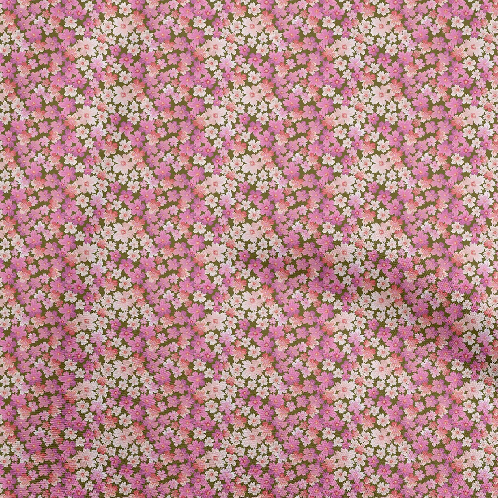 oneOone Cotton Silk Pink Floral Print Fabric by The Yard - 42 Inch Wide Premium Dress Material for Summer Dresses, Blouses & DIY Sewing Projects
