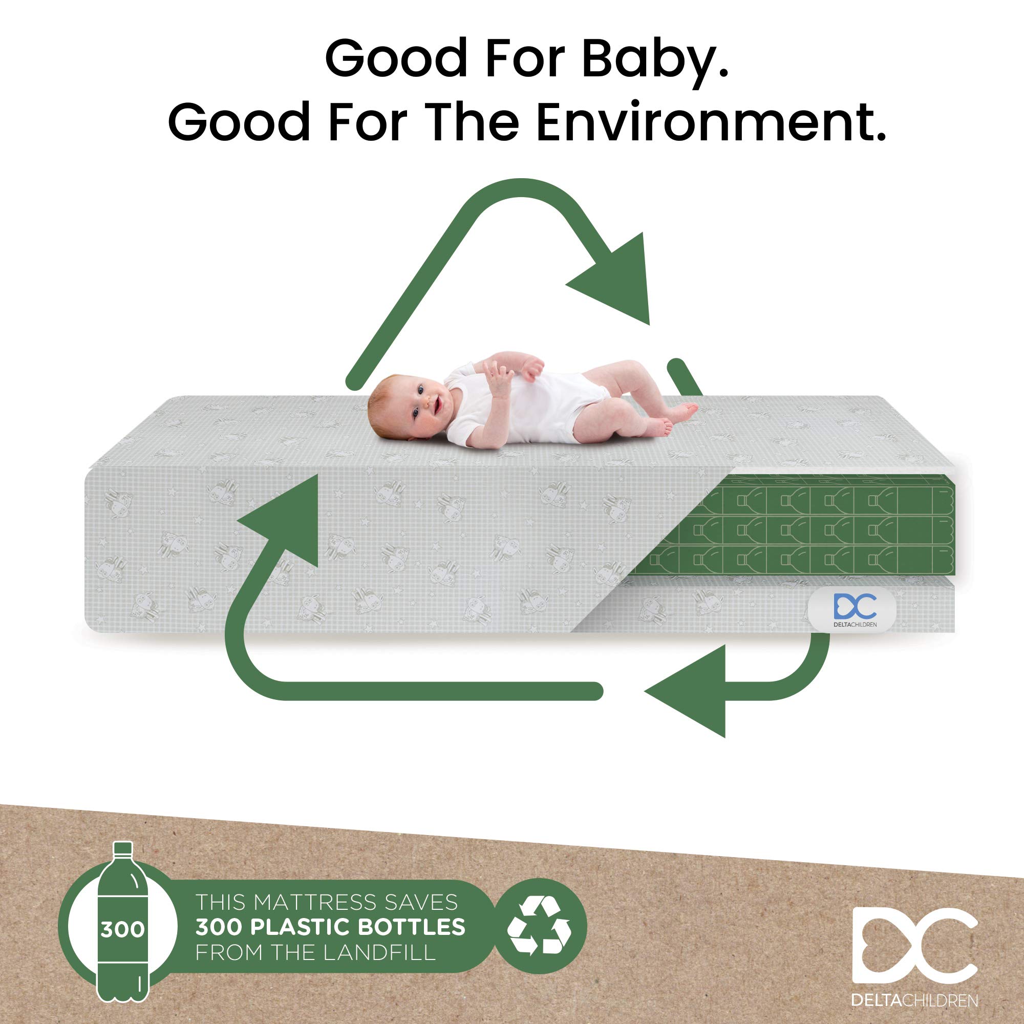 Delta Children Tribeca 4-in-1 Convertible Baby Crib with Serta Perfect Slumber Dual-Sided Mattress - Waterproof, Hypoallergenic, GREENGUARD Gold Certified - Grey/White | Nursery Furniture for Newborns, Infants & Toddlers | Safe Sleep Solution for Modern Parents