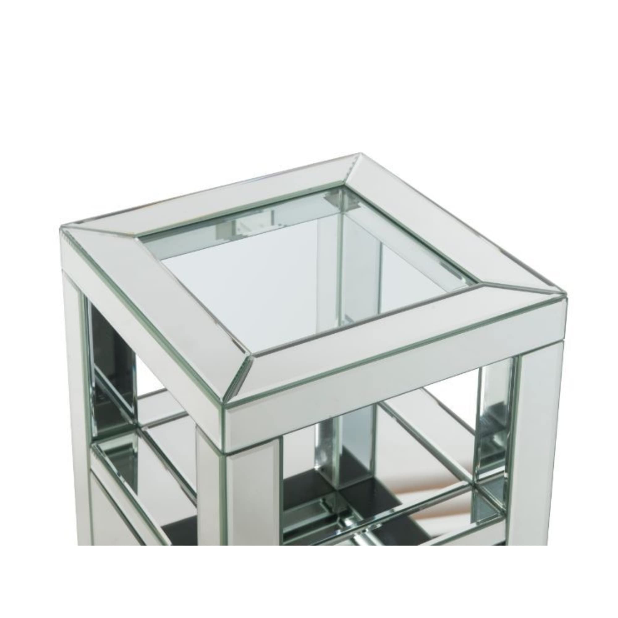 Noralie Clear Glass Accent Table with Mirrored Finish & Faux Diamond Decor - Perfect for Living Room, Bedroom, or Entryway Decor