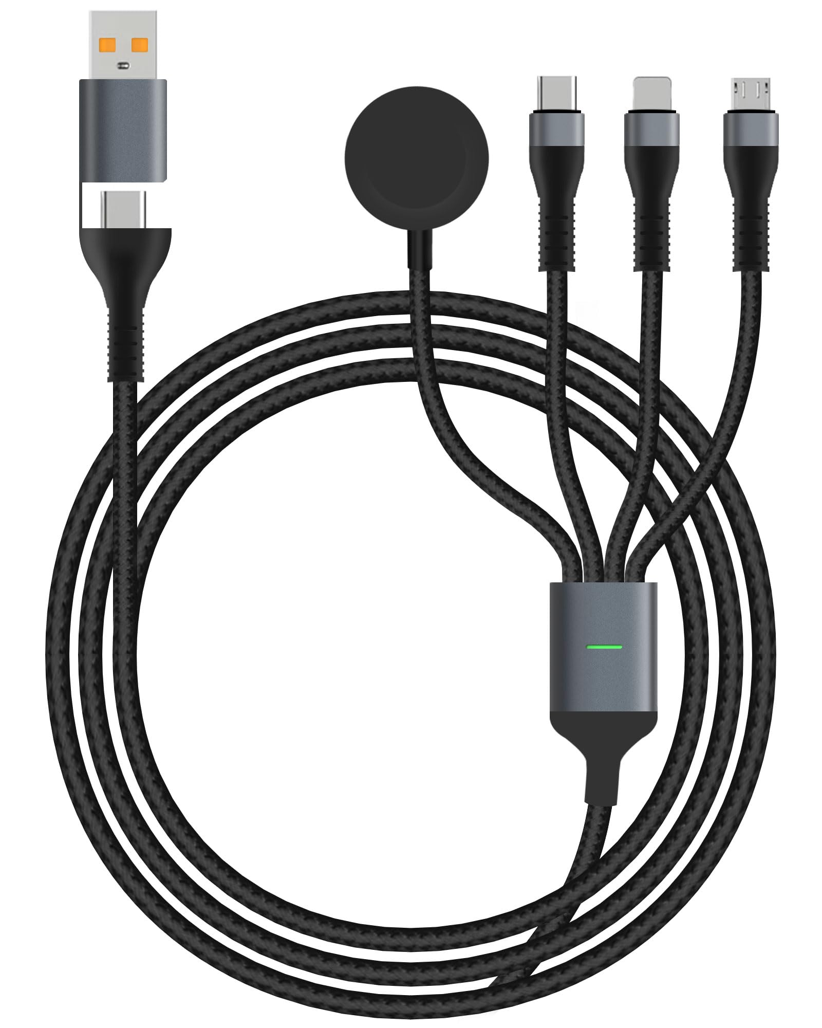 100W 4-in-2 USB Multi Port Fast Charging Cable 10FT Long, USB-A/C to USB-C/Micro/Wireless Charger for iPhone 16-11, Apple Watch 1-9, Samsung Galaxy S24-21, iPad Air/Pro, Camera & More - Perfect for Home, Office & Travel Charging Needs (Black)