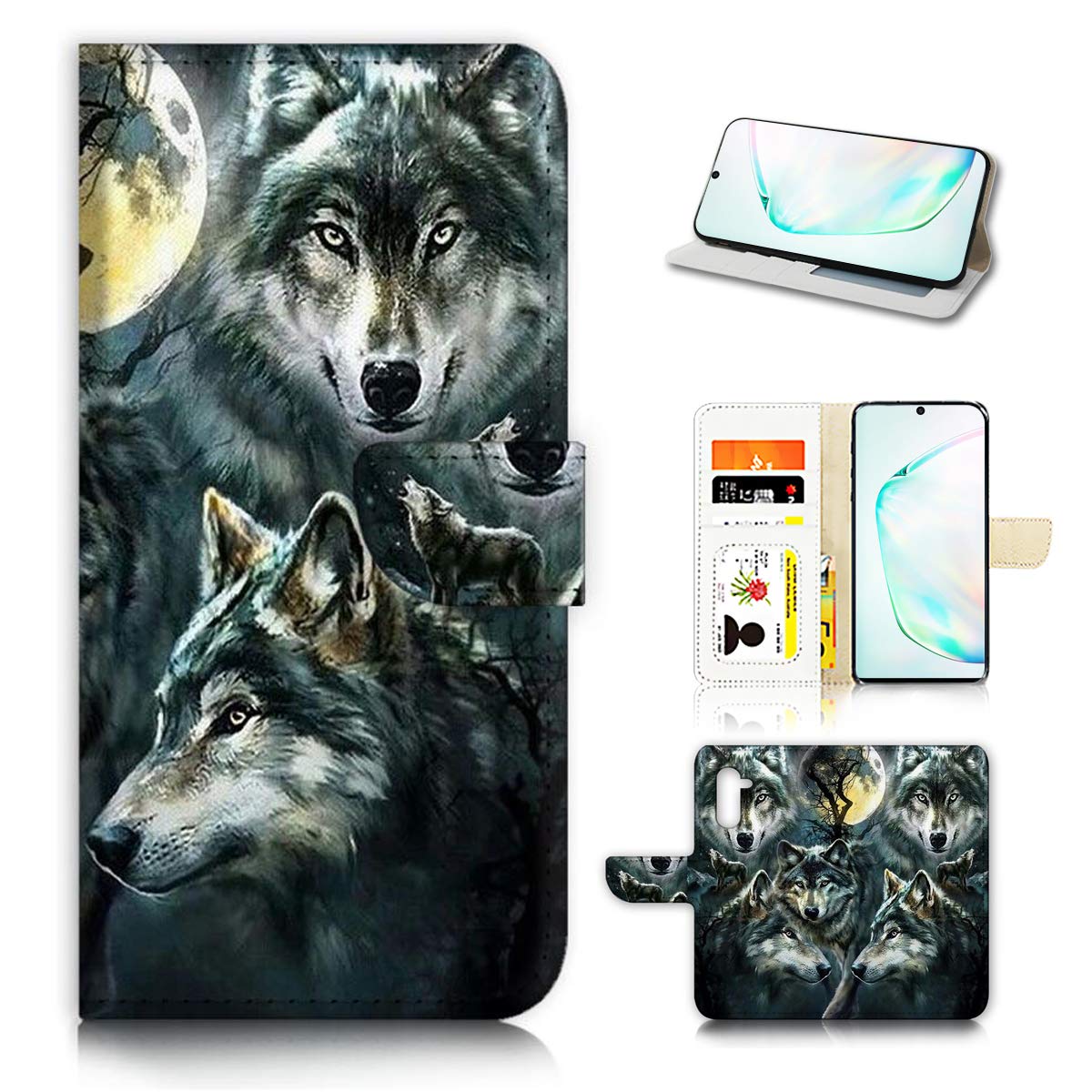 Premium Flip Wallet Phone Case for Samsung Galaxy Note 10 - Spirit Night Wolf Design (Model B31043) | Slim Protective Cover with Card Slots | Perfect for Work, Travel & Everyday Use