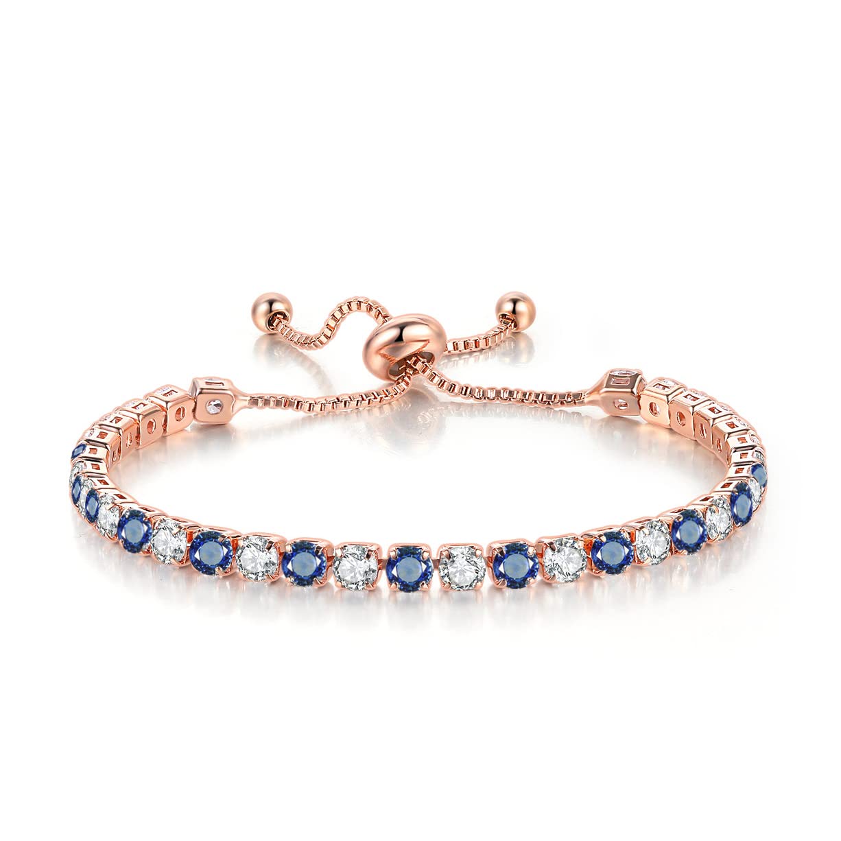 Elegant Tennis Bracelet for Women - 3x3mm Round Zircon Stones in Rose Gold Plated (Blue White) | Perfect for Weddings, Parties & Everyday Wear
