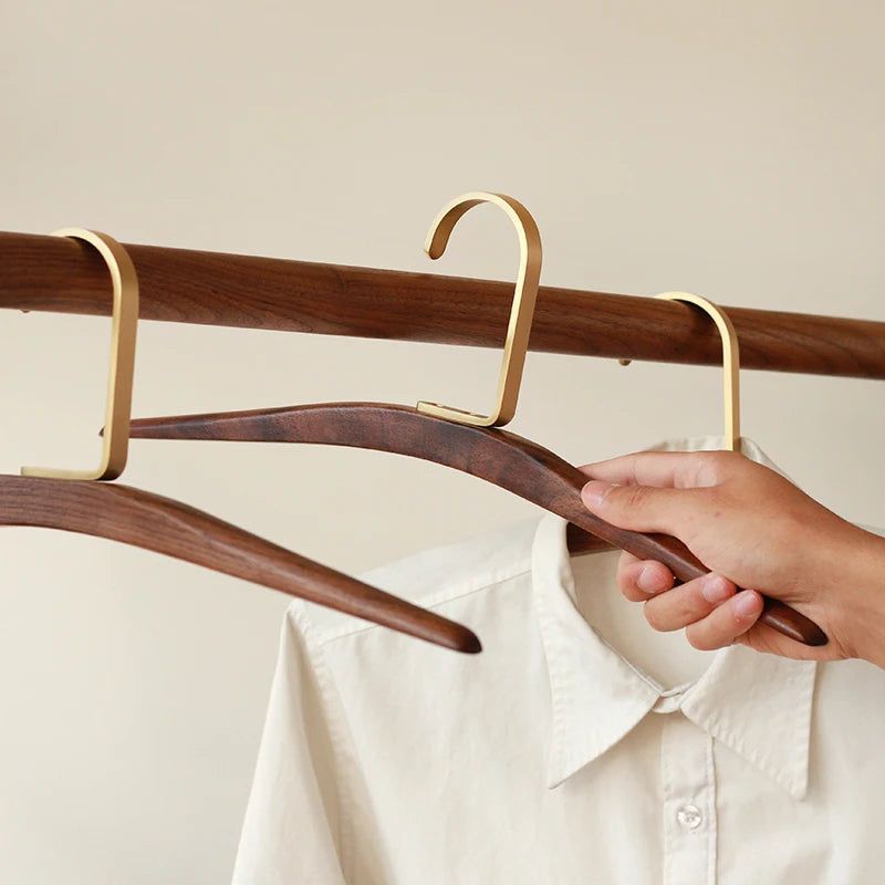 Premium Solid Walnut Wood & Brass Coat Hangers - Luxury Closet Organizer for Suits, Dresses & Jackets - Perfect for Walk-In Closets, Boutique Hotels & Upscale Retail Stores