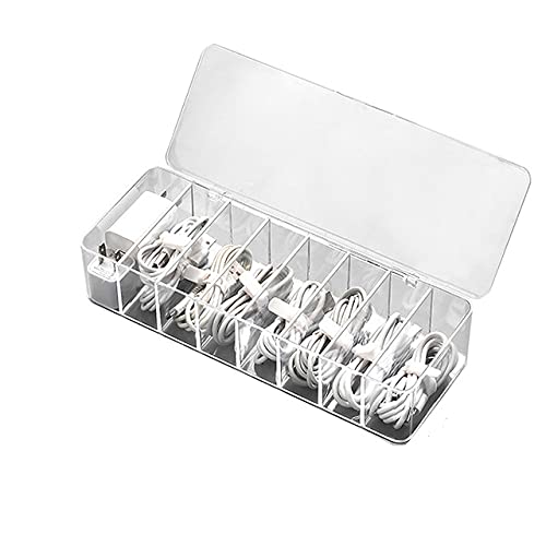 Transparent Plastic Cable Storage Box - 8 Grid Organizer with Cover for Data Cords, Desk Stationery, Makeup & Jewelry | Perfect for Office, Home & Travel Organization