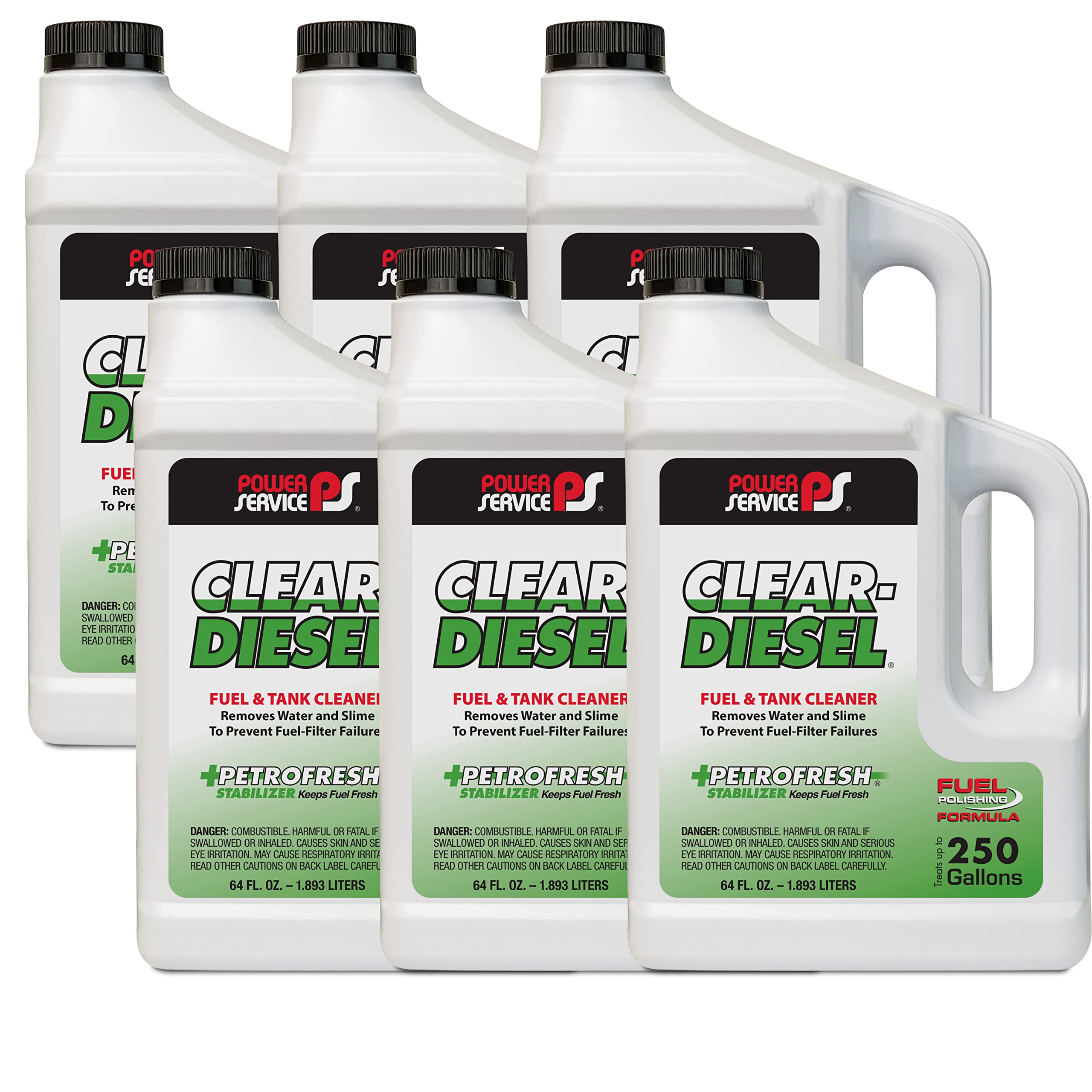 Power Service Clear-Diesel Fuel & Tank Cleaner - 64oz (6-Pack) | Diesel Engine Fuel System Cleaner | Improves Performance & MPG | For Trucks, Boats, Heavy Equipment & Generators