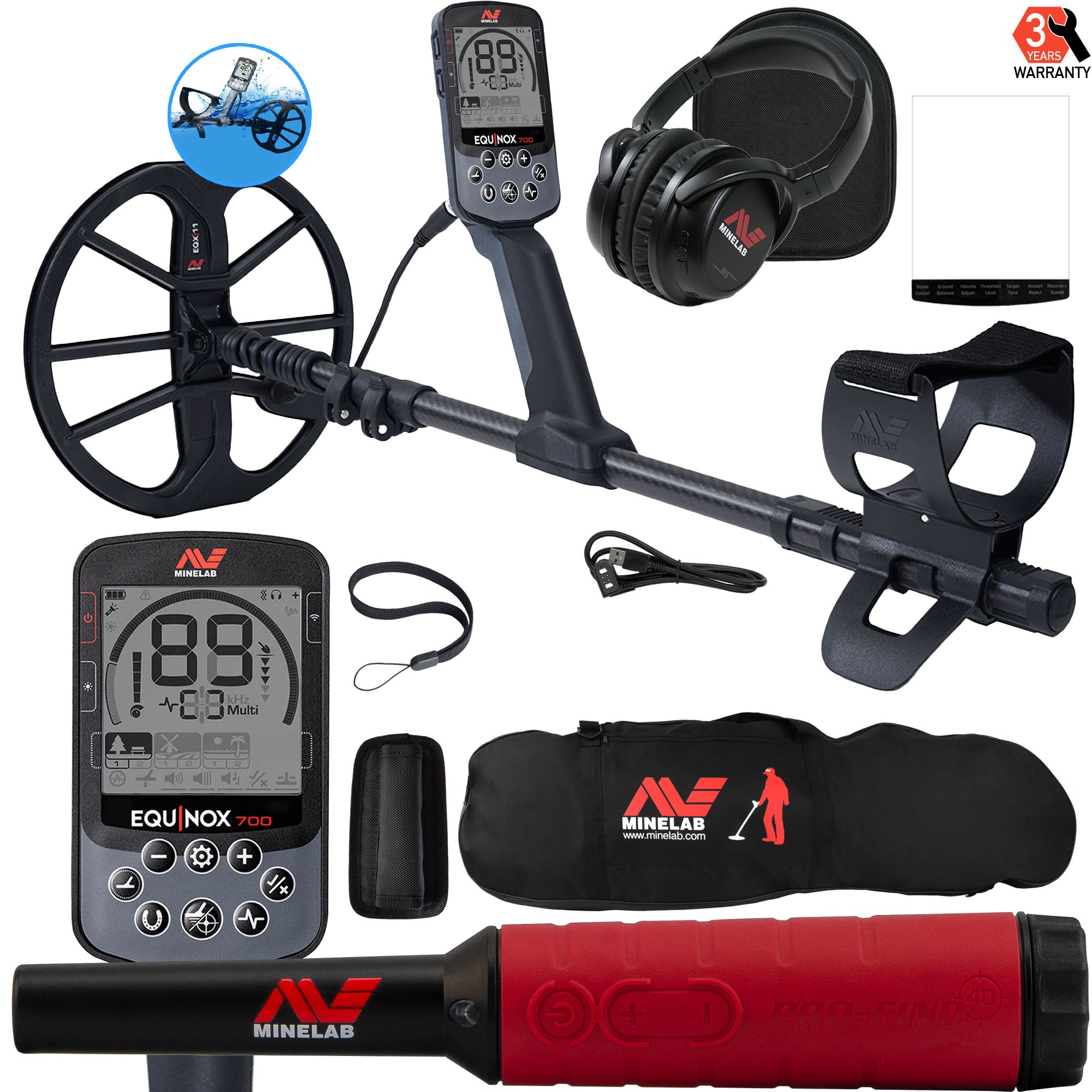 Minelab EQUINOX 700 Multi-IQ Waterproof Metal Detector with 11
