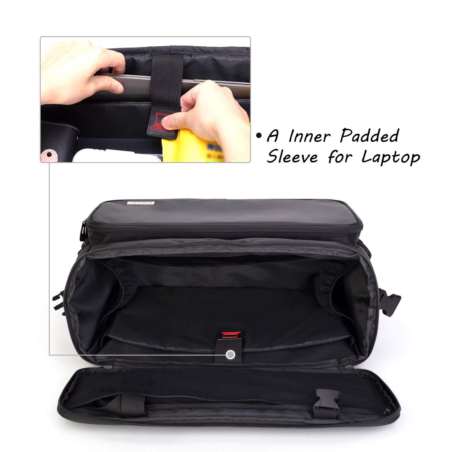 CURMIO Tactical Patrol Bag for Law Enforcement - Durable Car & Truck Seat Organizer with Padded Laptop Sleeve - Patent Design Black - Perfect for Police Gear Storage & Vehicle Organization