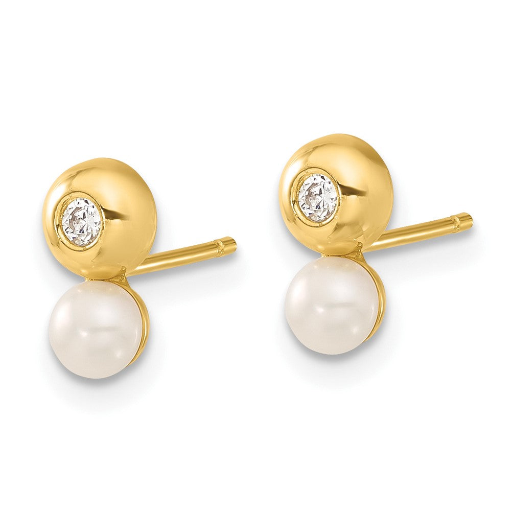 Gold Freshwater Cultured Pearl and Cubic Zirconia Earrings - Elegant Dangle Hoop Jewelry for Women | Perfect for Weddings, Parties & Special Occasions | Model YE154