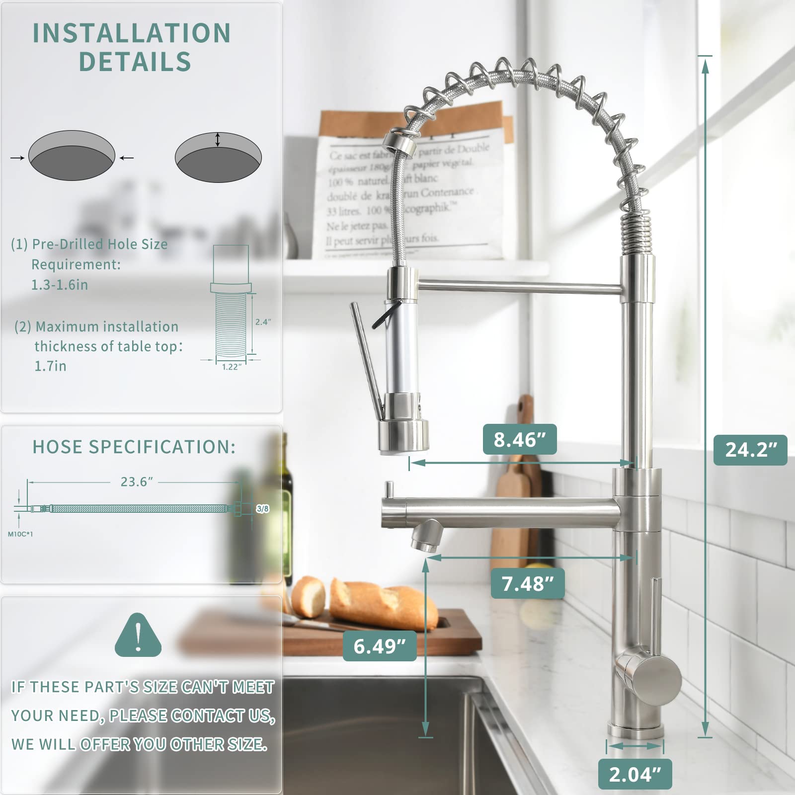 Fapully Commercial Kitchen Sink Faucet with Pull-Down Sprayer - Brushed Nickel Finish for Restaurant & Home Kitchen Use