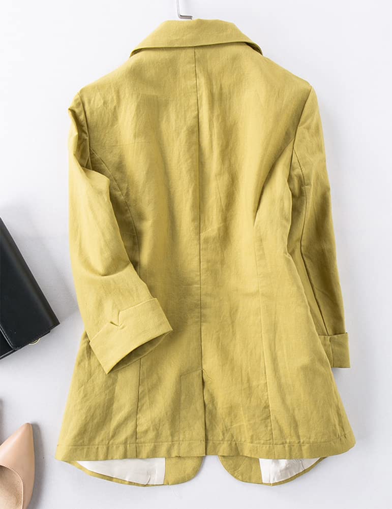 Women's Cotton Linen Blazer - Casual 3/4 Sleeve Open Front Jacket for Spring & Summer | Office Wear, Beach Cover-Up, Travel Outfit