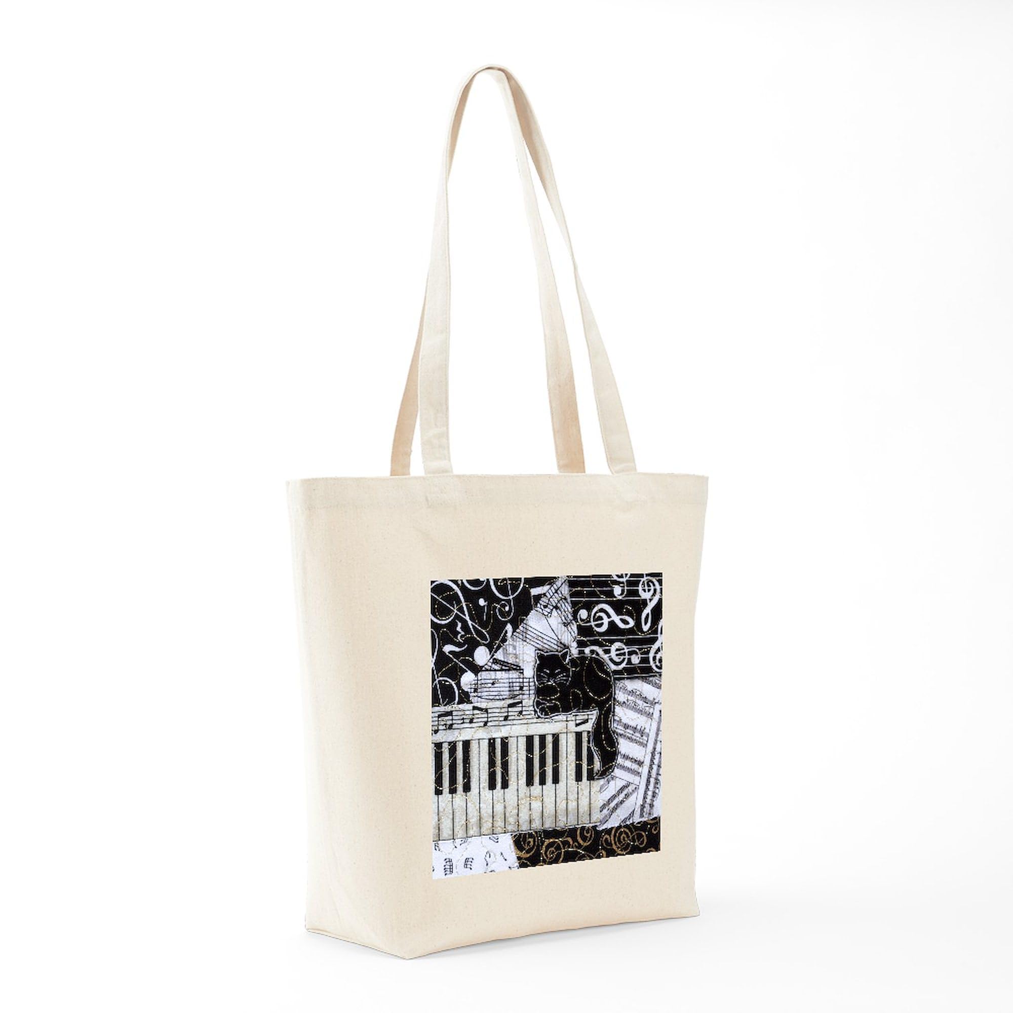 Stylish Cat Keyboard Sitting Ornament Tote Bag - Natural Canvas Reusable Shopping Bag for Groceries, Work, and Daily Use