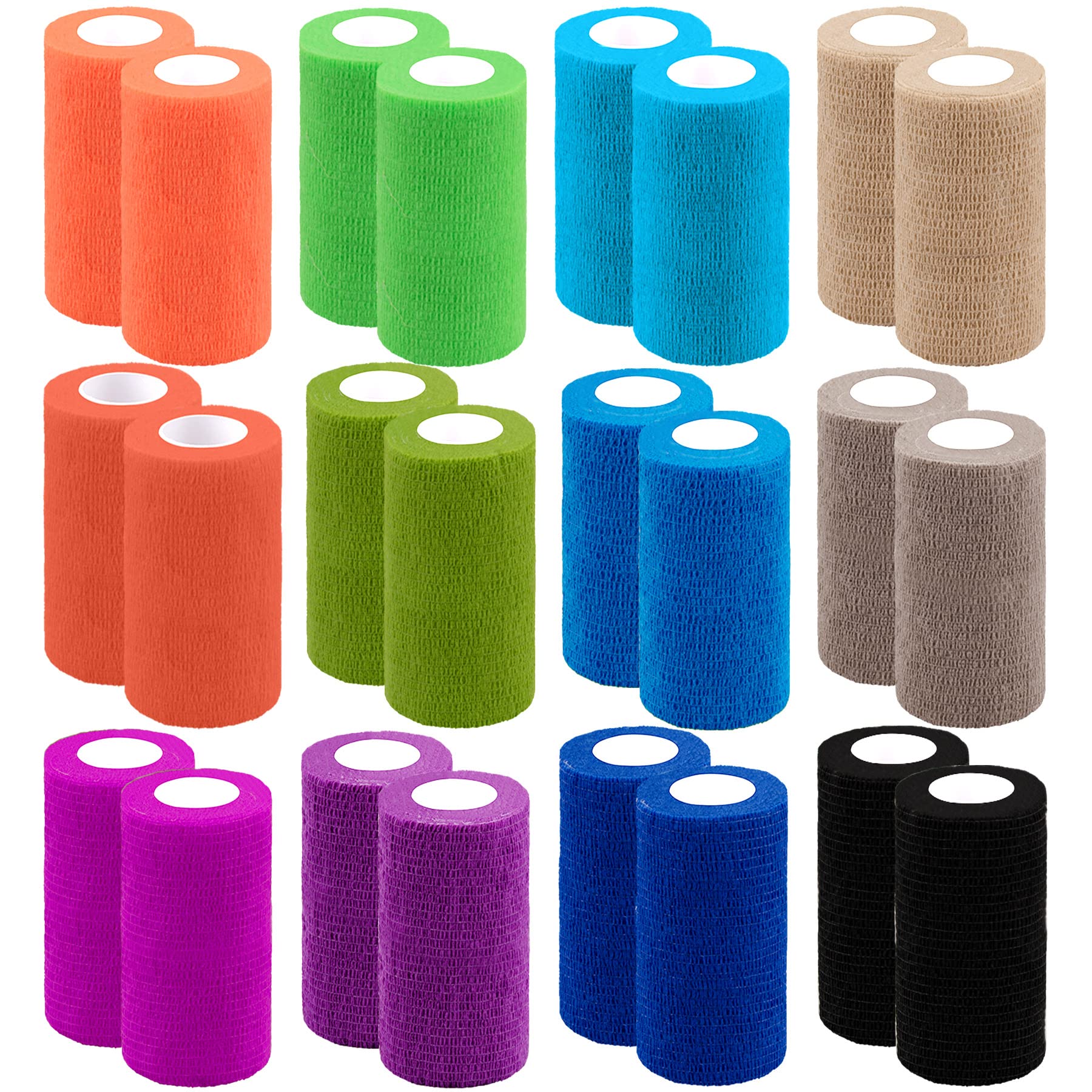 BQTQ 24 Rolls Self Adhesive Athletic Tape - 4 Inch Breathable Sports Wrap for Wrist, Ankle Support & Injury Recovery | Stretch Bandage for Sprains, Swelling & Joint Stability | Rainbow Color | Ideal for Running, Gym Workouts & Physical Therapy