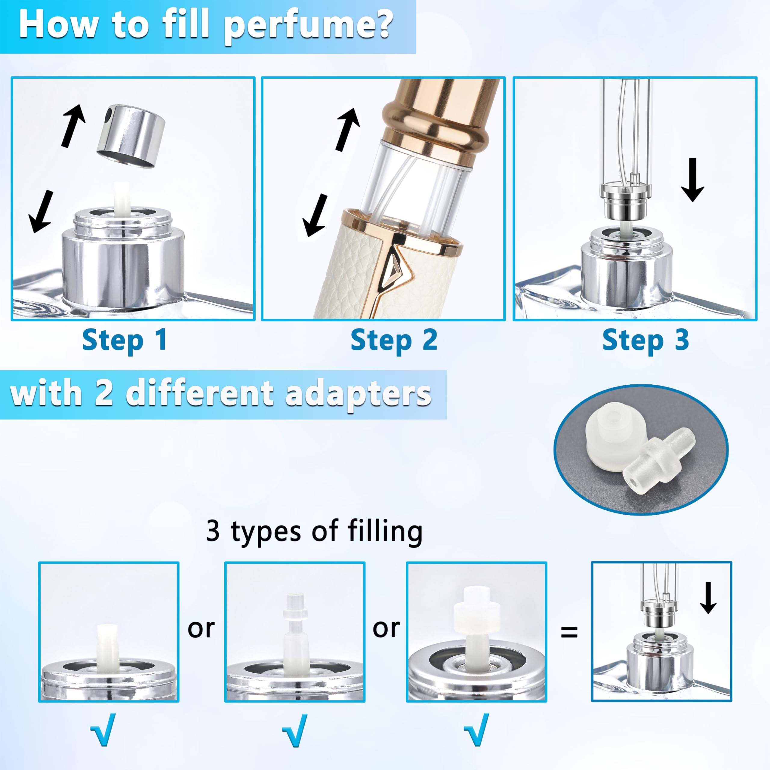 Refillable 5ml Travel Perfume Atomizer Bottle - Portable Luxury Perfume Dispenser Pump for Women & Men, Leak-Proof Cologne Sprayer for Airplane, Gym, Office & Vacation (White)