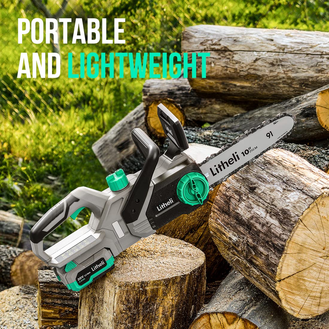 Litheli 10-Inch Cordless Electric Chainsaw - 4000mAh Battery & Charger Included, Portable Mini Chainsaw for Tree Cutting, Garden & Home Use - Perfect for DIY Woodworking, Landscaping & Outdoor Projects