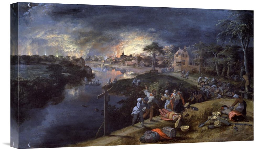 Global Gallery Budget Gillis Mostaert War and Fire Scene Canvas Wall Art Print - Perfect for Living Room, Bedroom & Office Decor